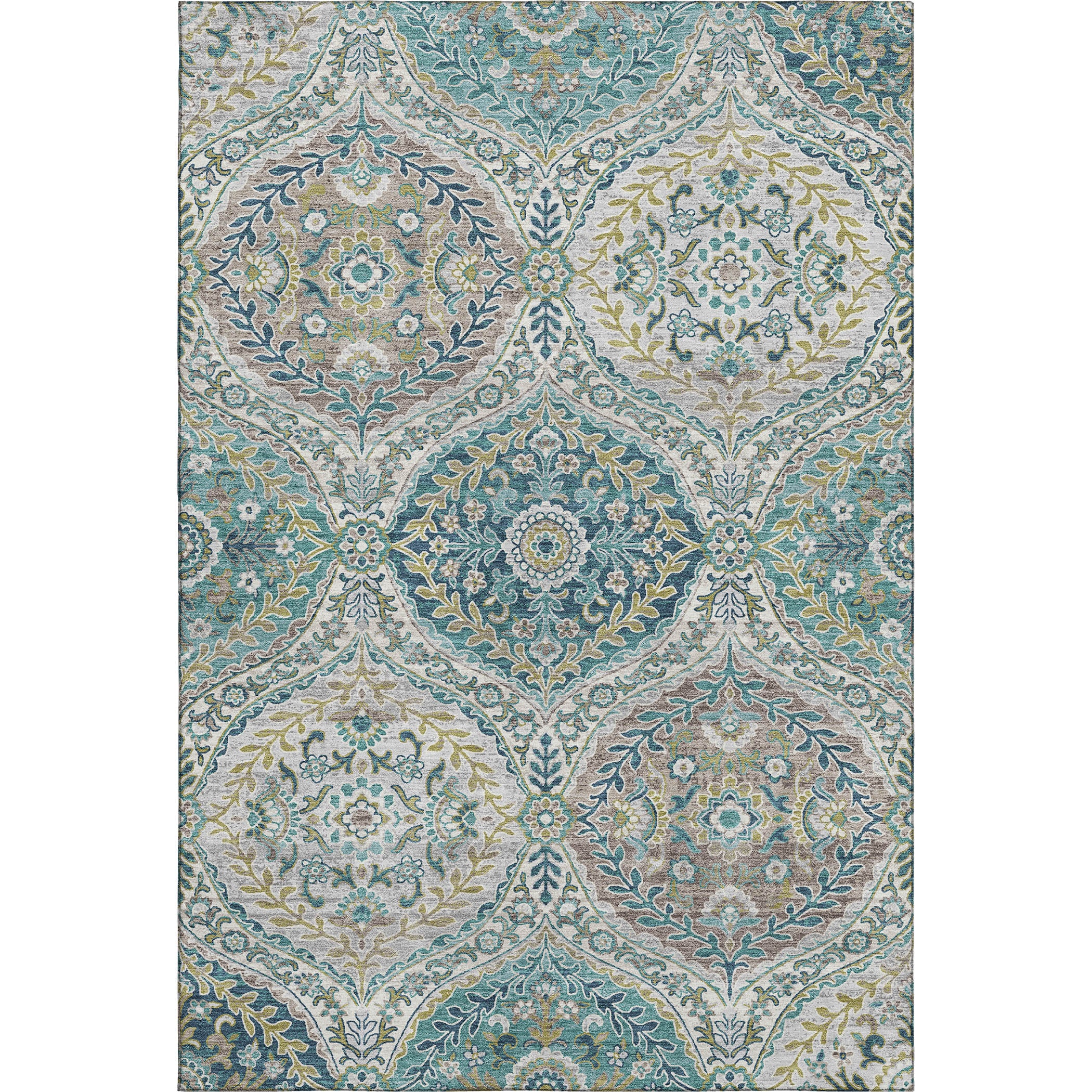 Florence Machine Washable Traditional Teal Rug 2'6" x 3'10" #shape_Rectangle