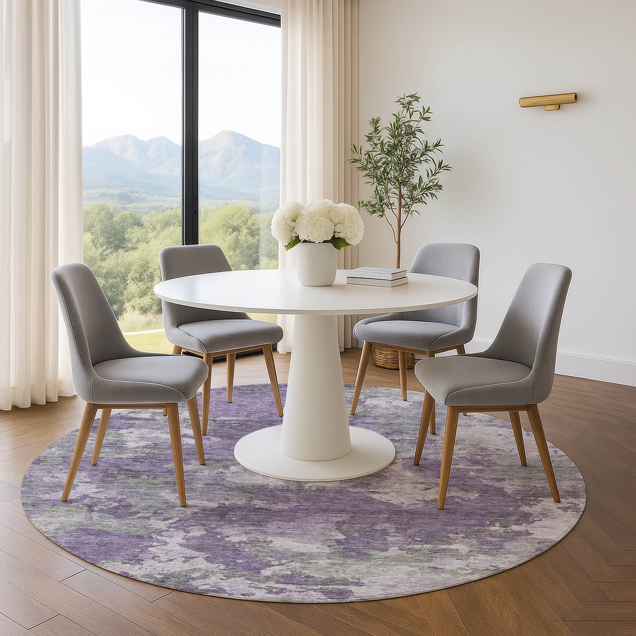 Chiang Mai Machine Washable Transitional Purple Rug 8' x 8' #shape_Round