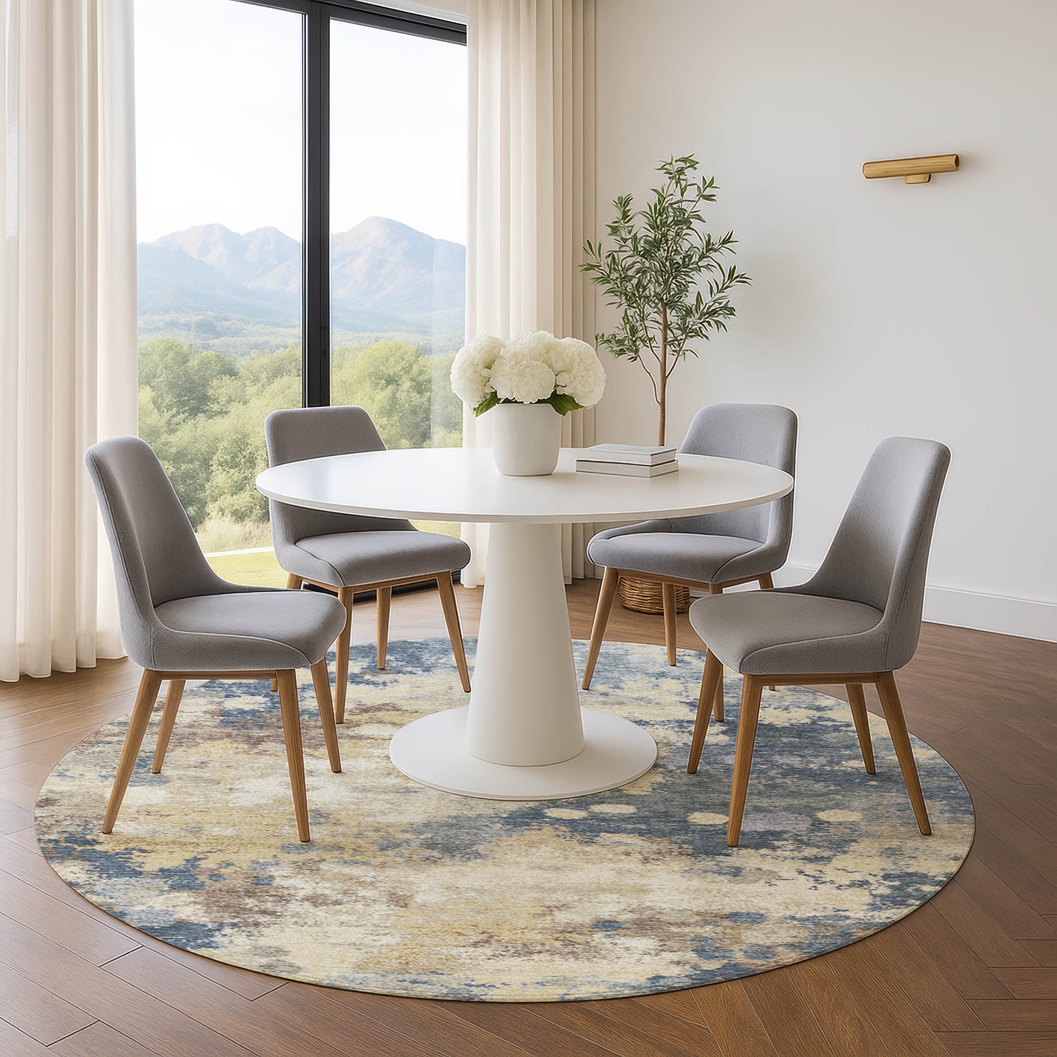 Kathmandu Machine Washable Transitional Gold Rug 8' x 8' #shape_Round