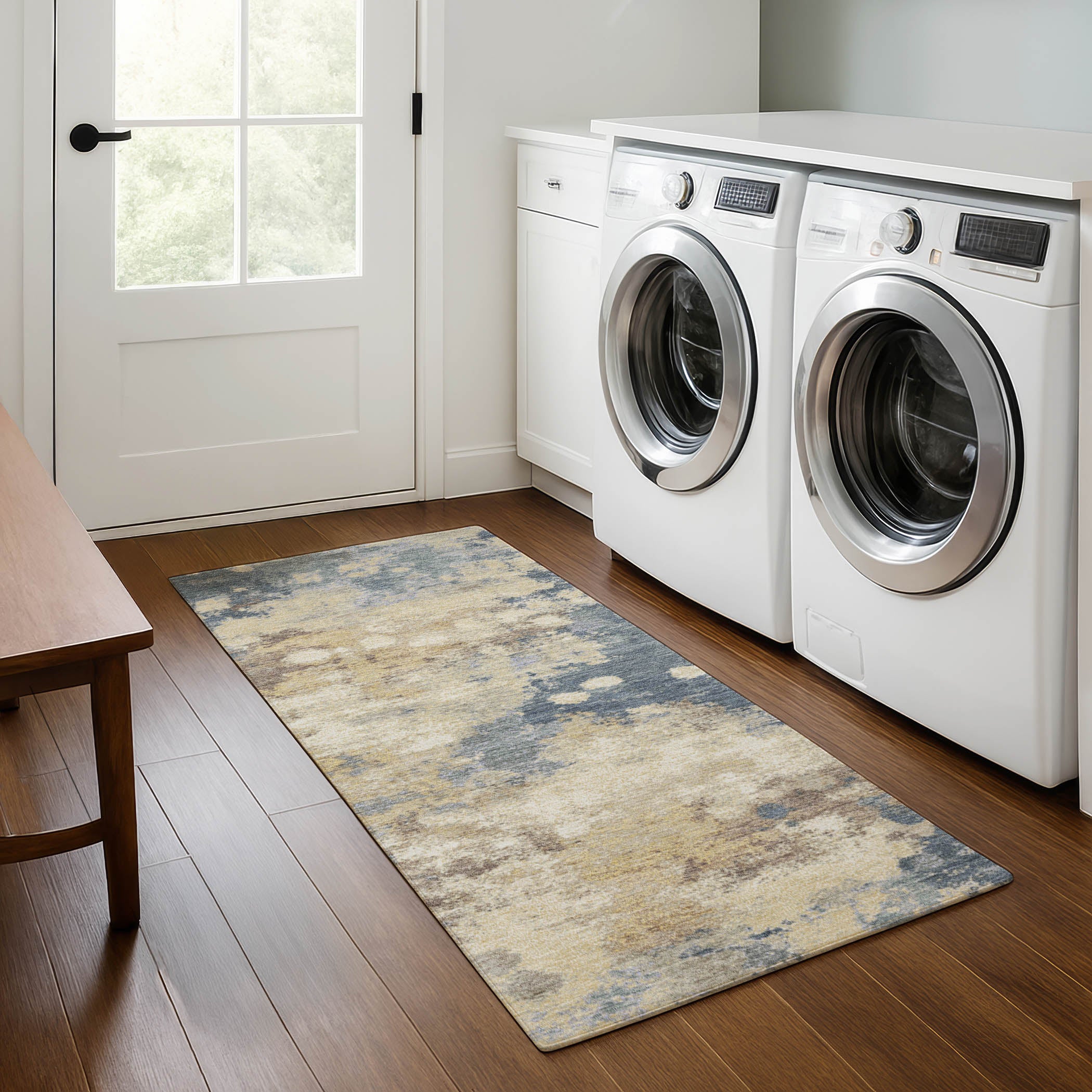 Kathmandu Machine Washable Transitional Gold Rug 2'3" x 7'6" #shape_Runner