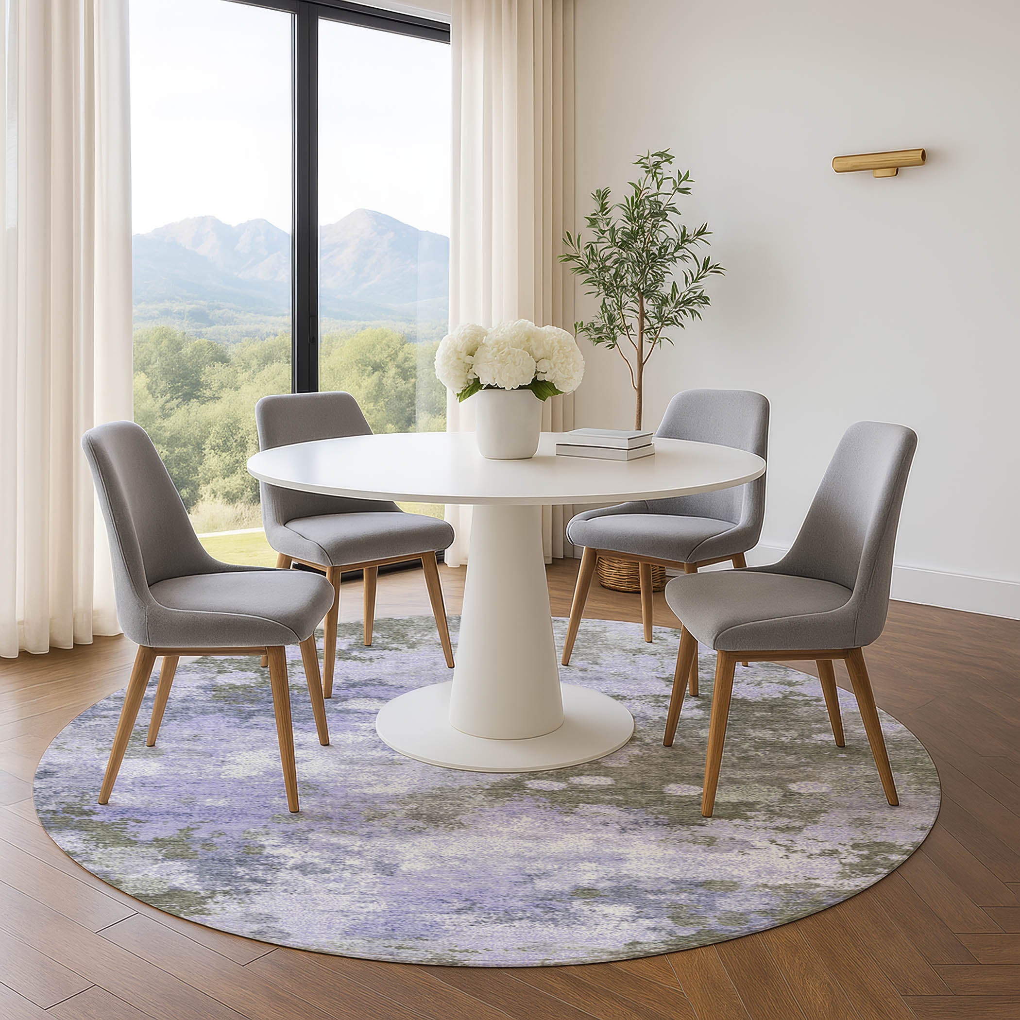Kathmandu Machine Washable Transitional Lavender Purple Rug 8' x 8' #shape_Round
