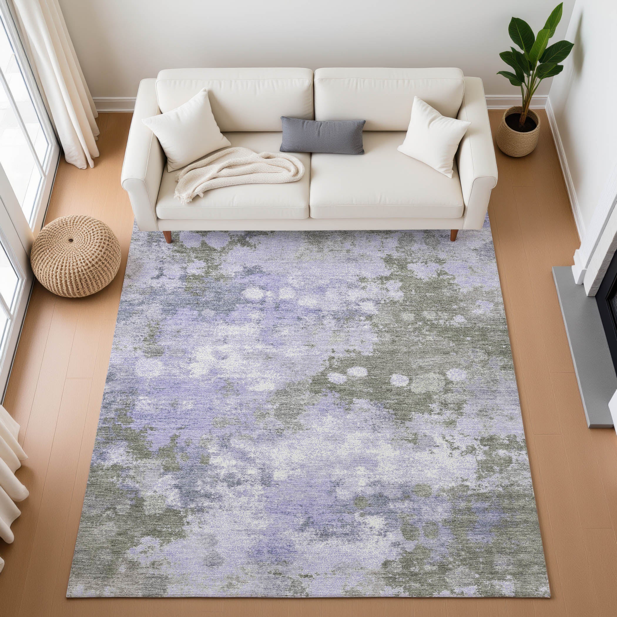 Kathmandu Machine Washable Transitional Lavender Purple Rug 2'6" x 3'10" #shape_Rectangle