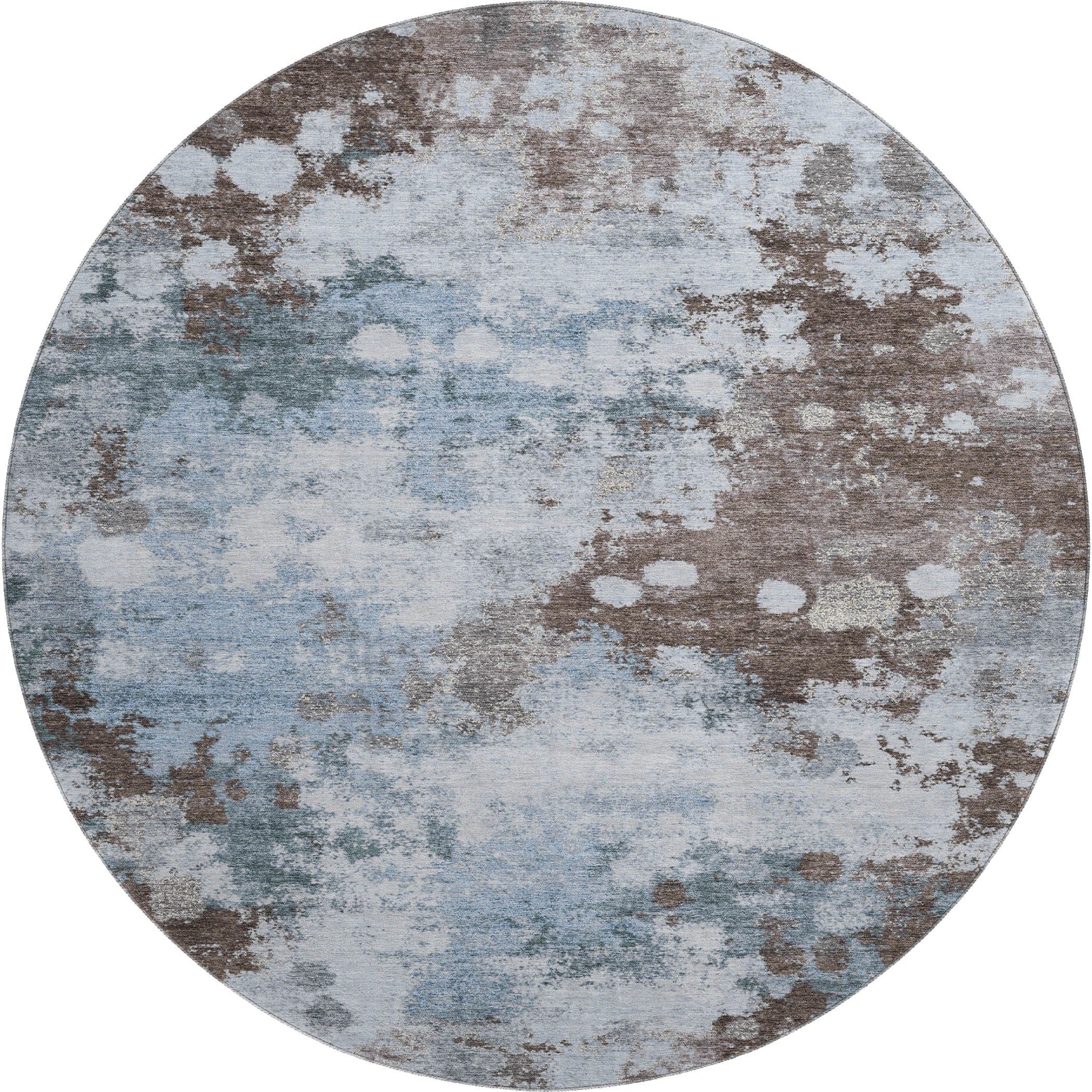 Kathmandu Machine Washable Transitional Sky Blue Rug 8' x 8' #shape_Round