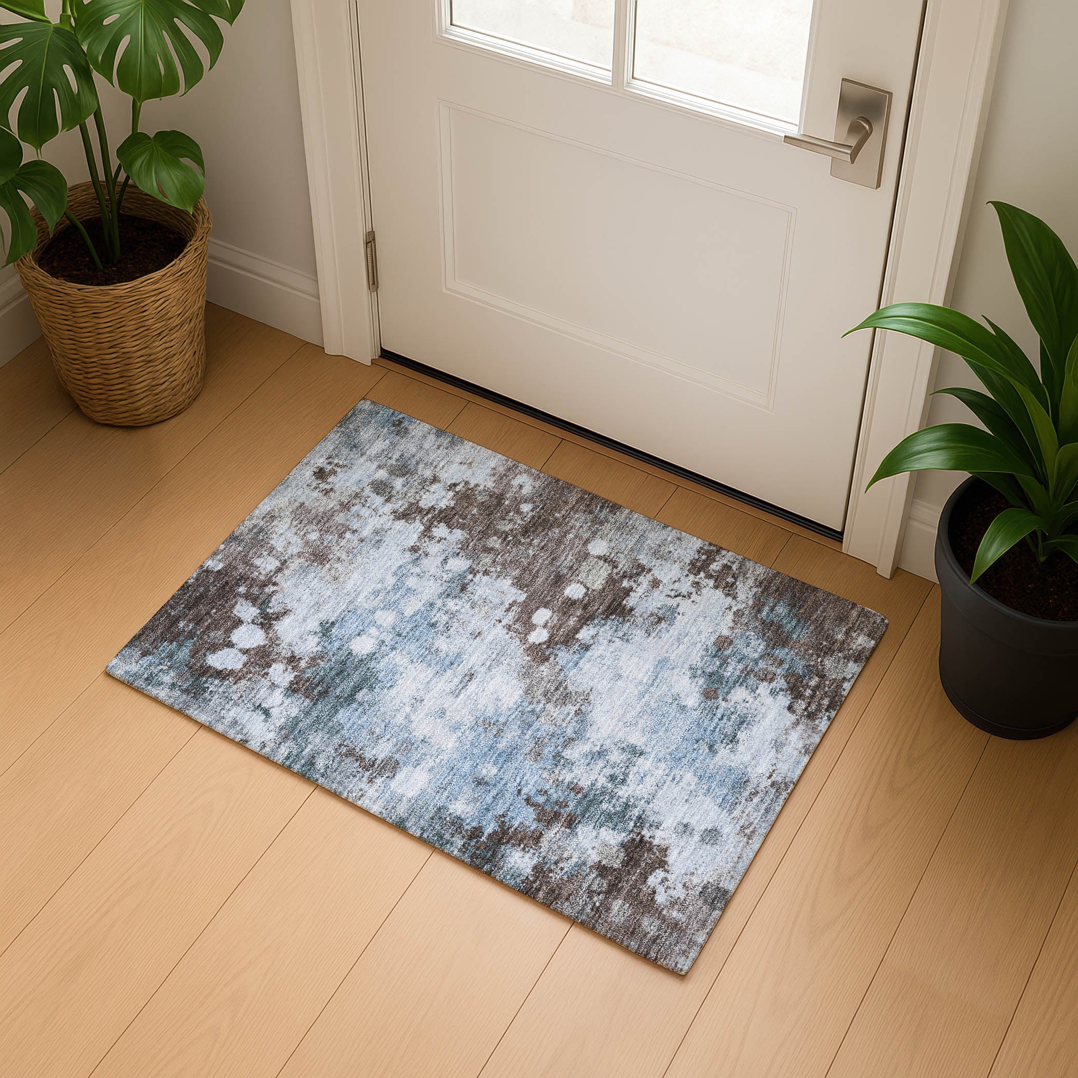 Kathmandu Machine Washable Transitional Sky Blue Rug 1'8" x 2'6" #shape_Rectangle