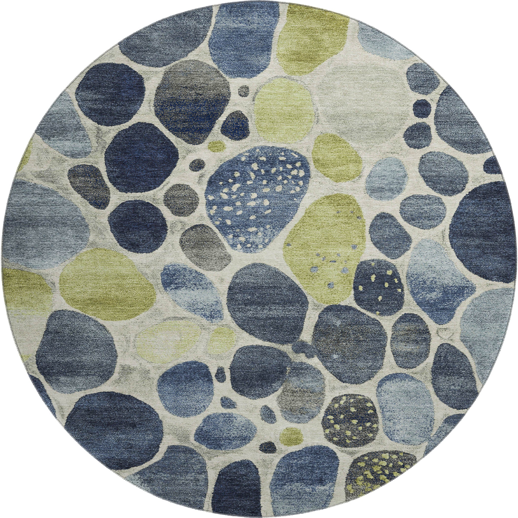 Ghent Machine Washable Transitional Denim Blue Rug 8' x 8' #shape_Round