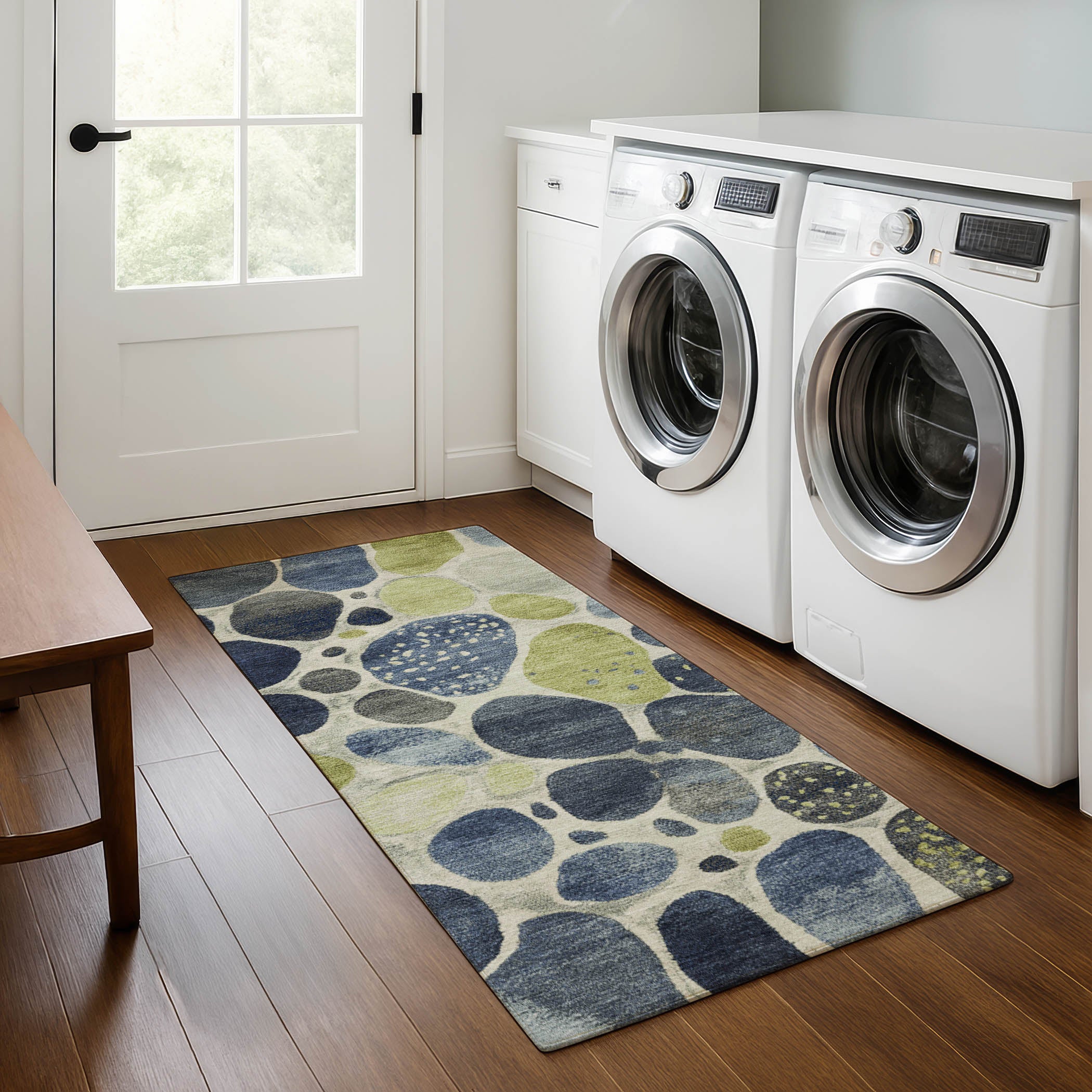 Ghent Machine Washable Transitional Denim Blue Rug 2'3" x 7'6" #shape_Runner