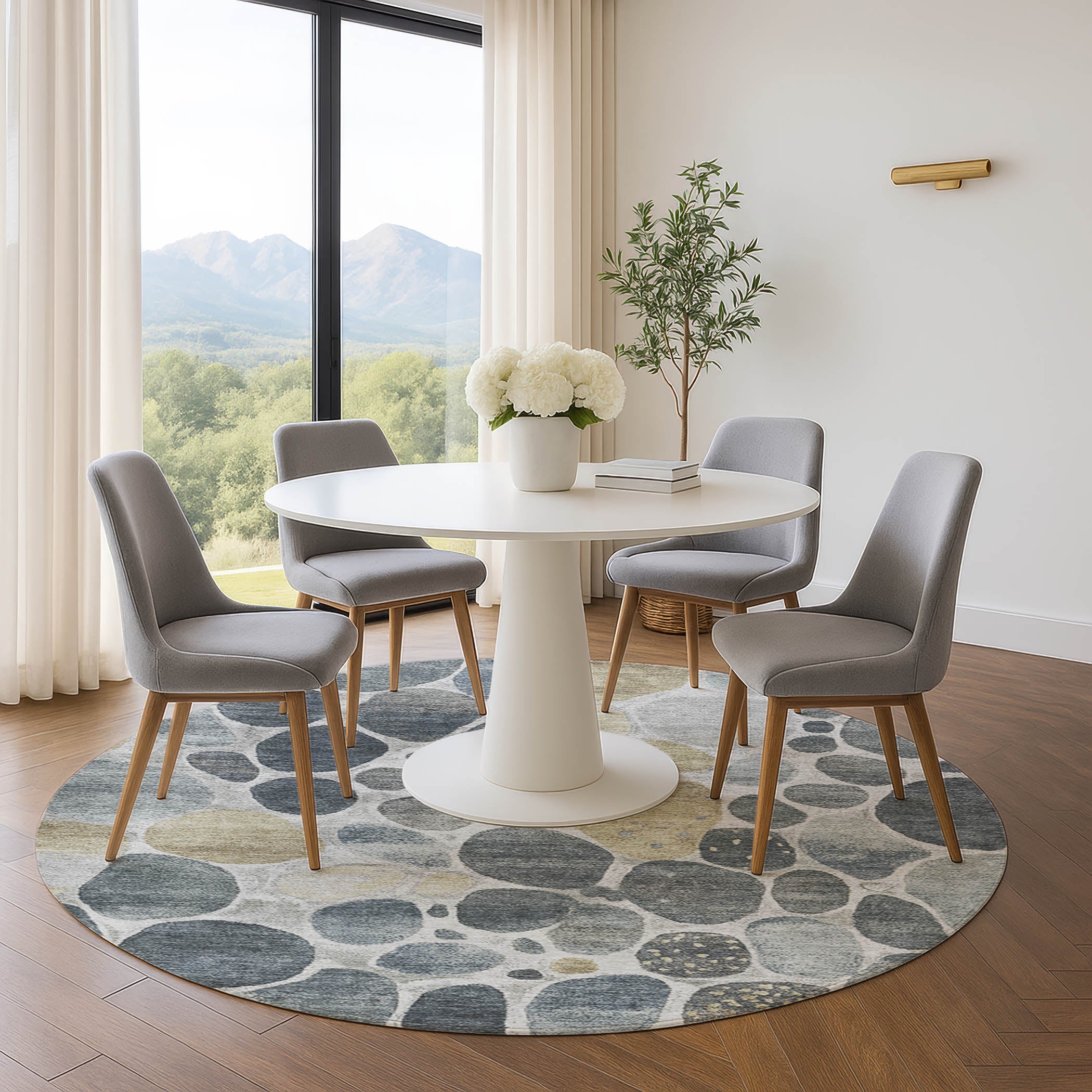 Ghent Machine Washable Transitional Pewter Gray Rug 8' x 8' #shape_Round
