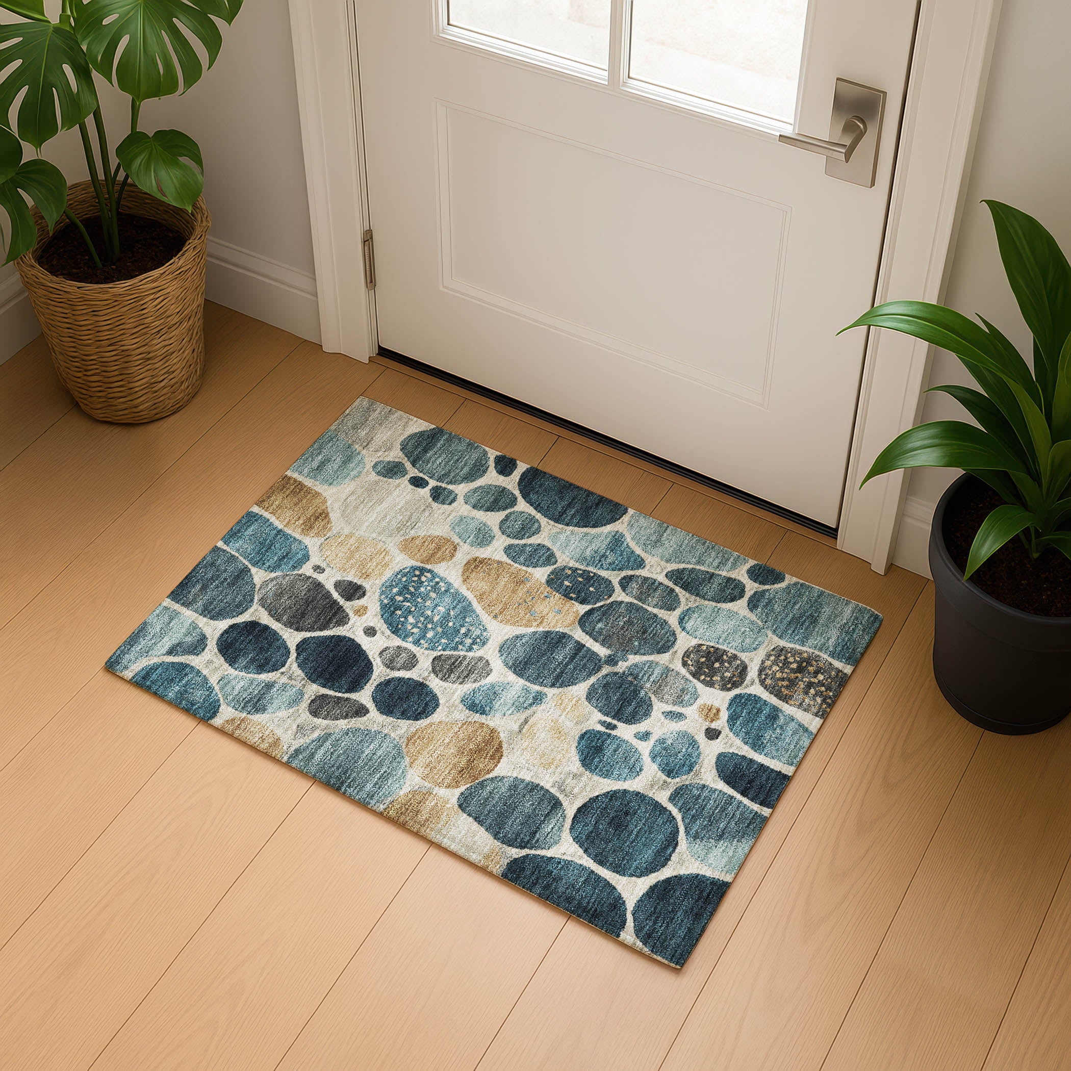 Ghent Machine Washable Transitional Teal Rug 1'8" x 2'6" #shape_Rectangle