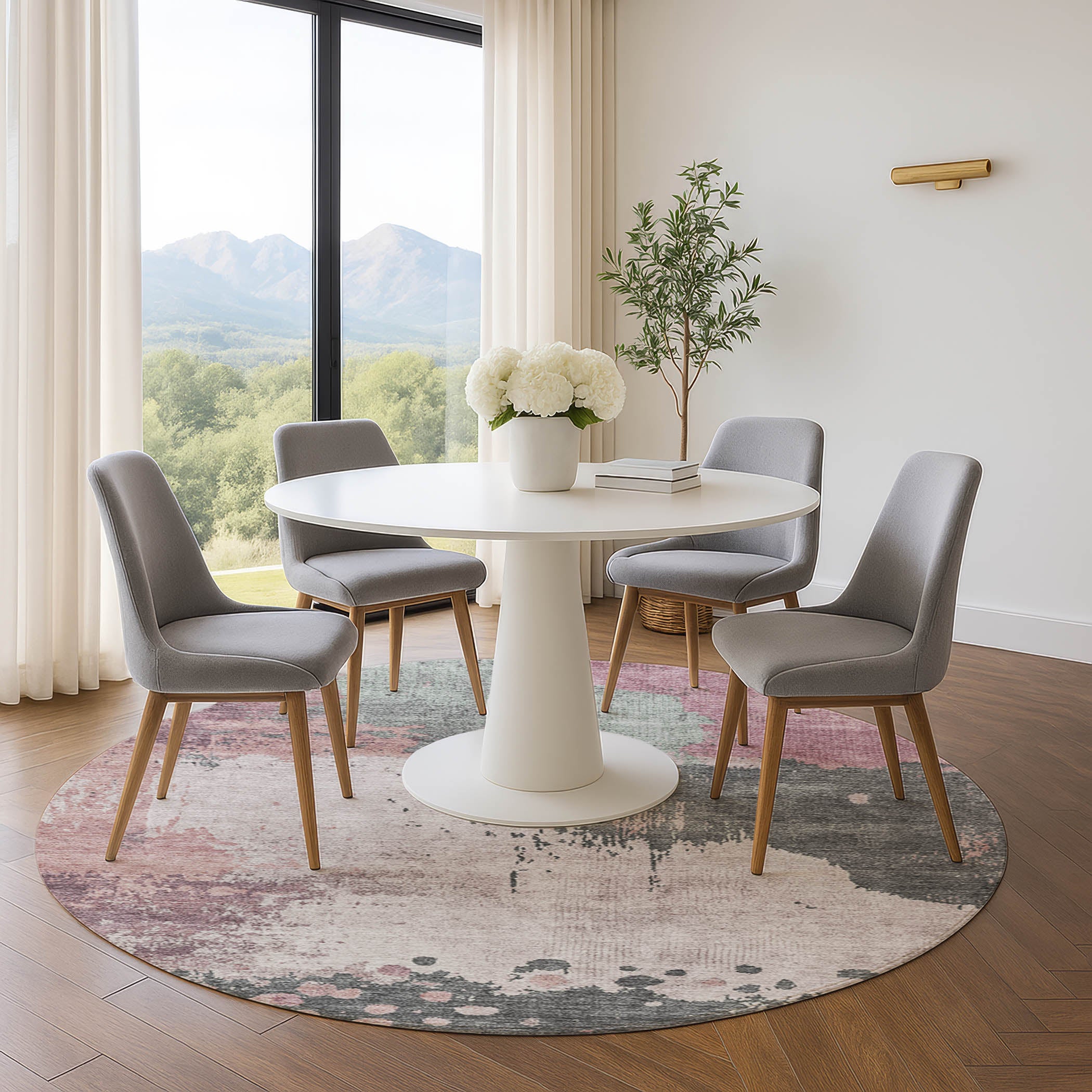 Seville Machine Washable Transitional Blush Pink Rug 8' x 8' #shape_Round