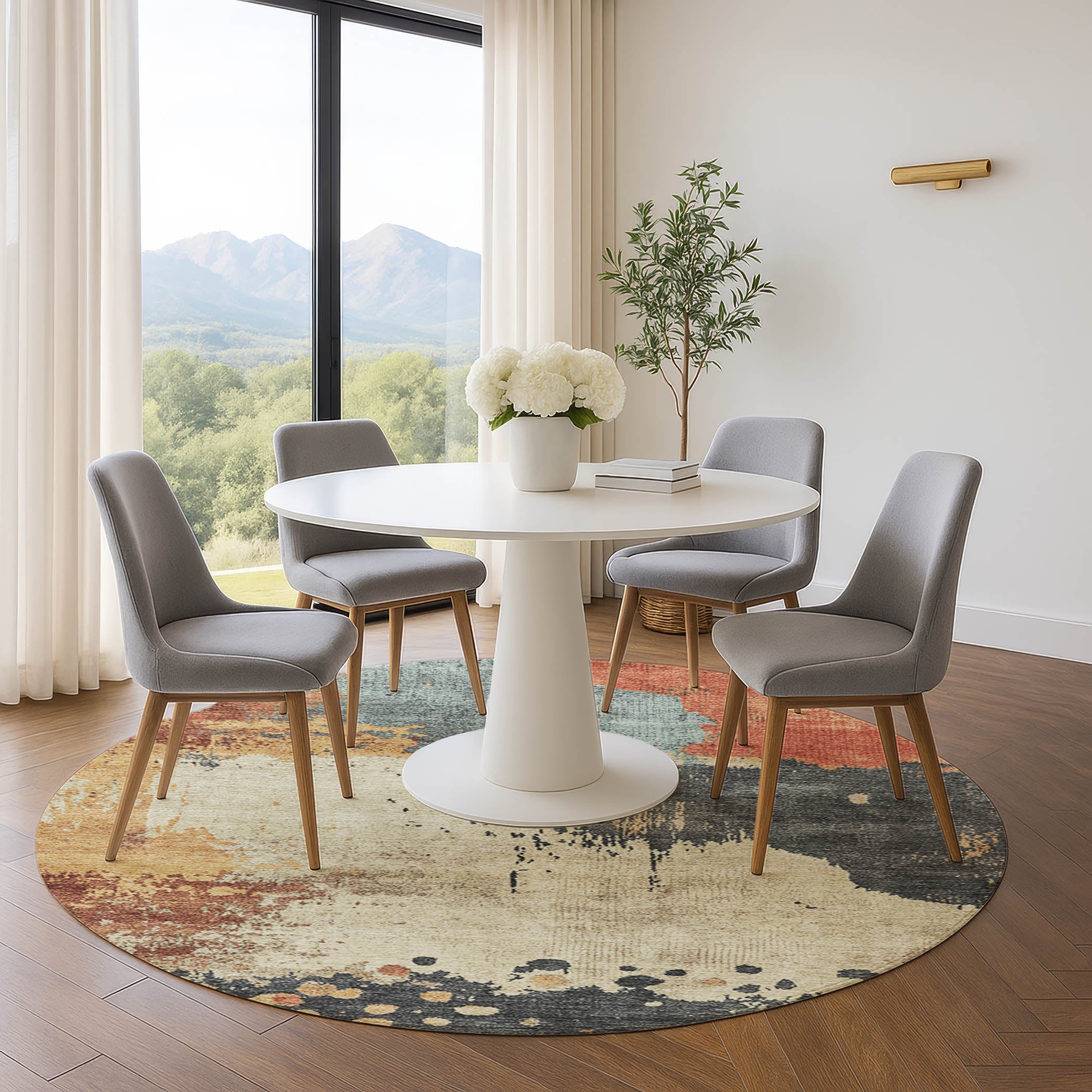 Seville Machine Washable Transitional Paprika Orange Rug 8' x 8' #shape_Round