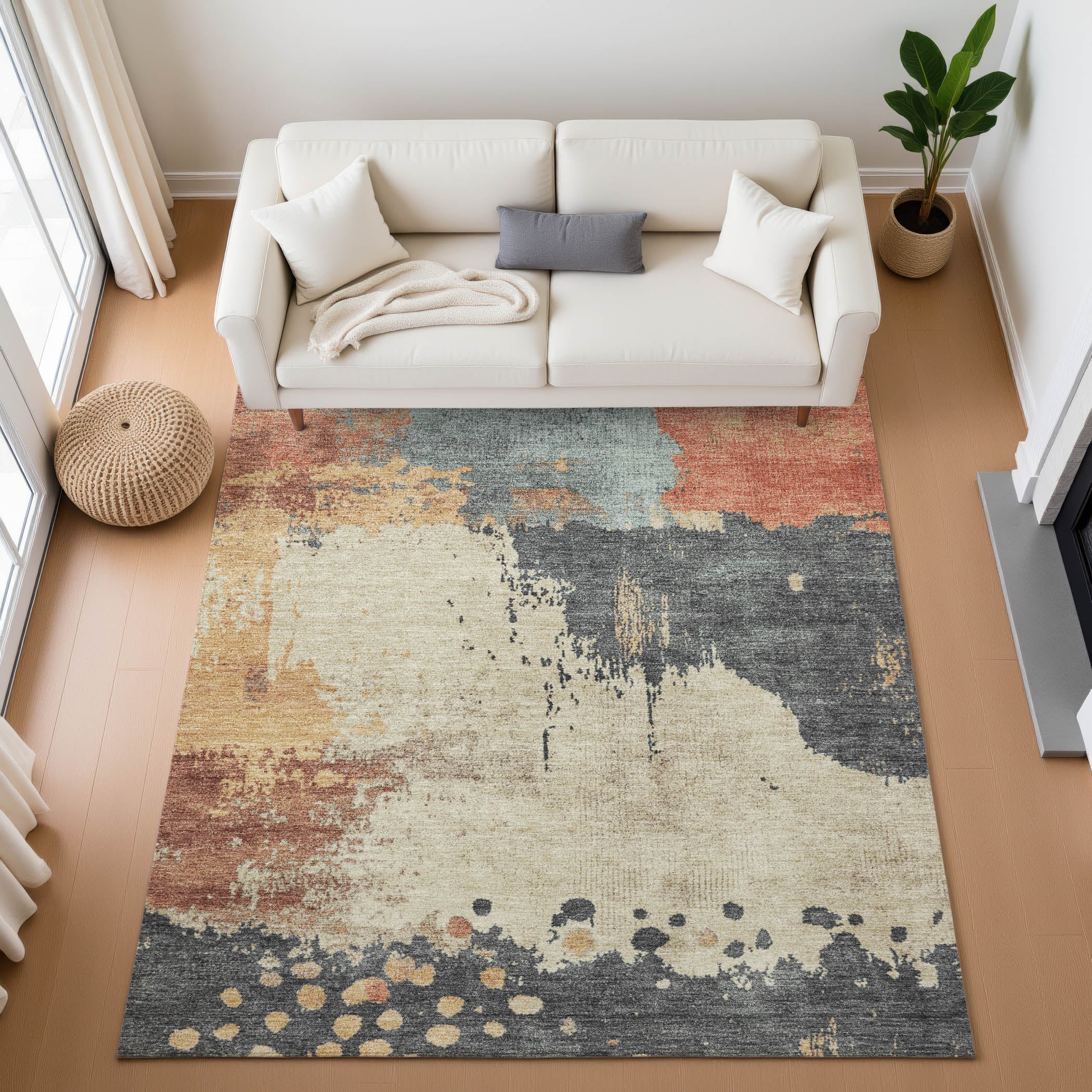 Seville Machine Washable Transitional Paprika Orange Rug 2'6" x 3'10" #shape_Rectangle