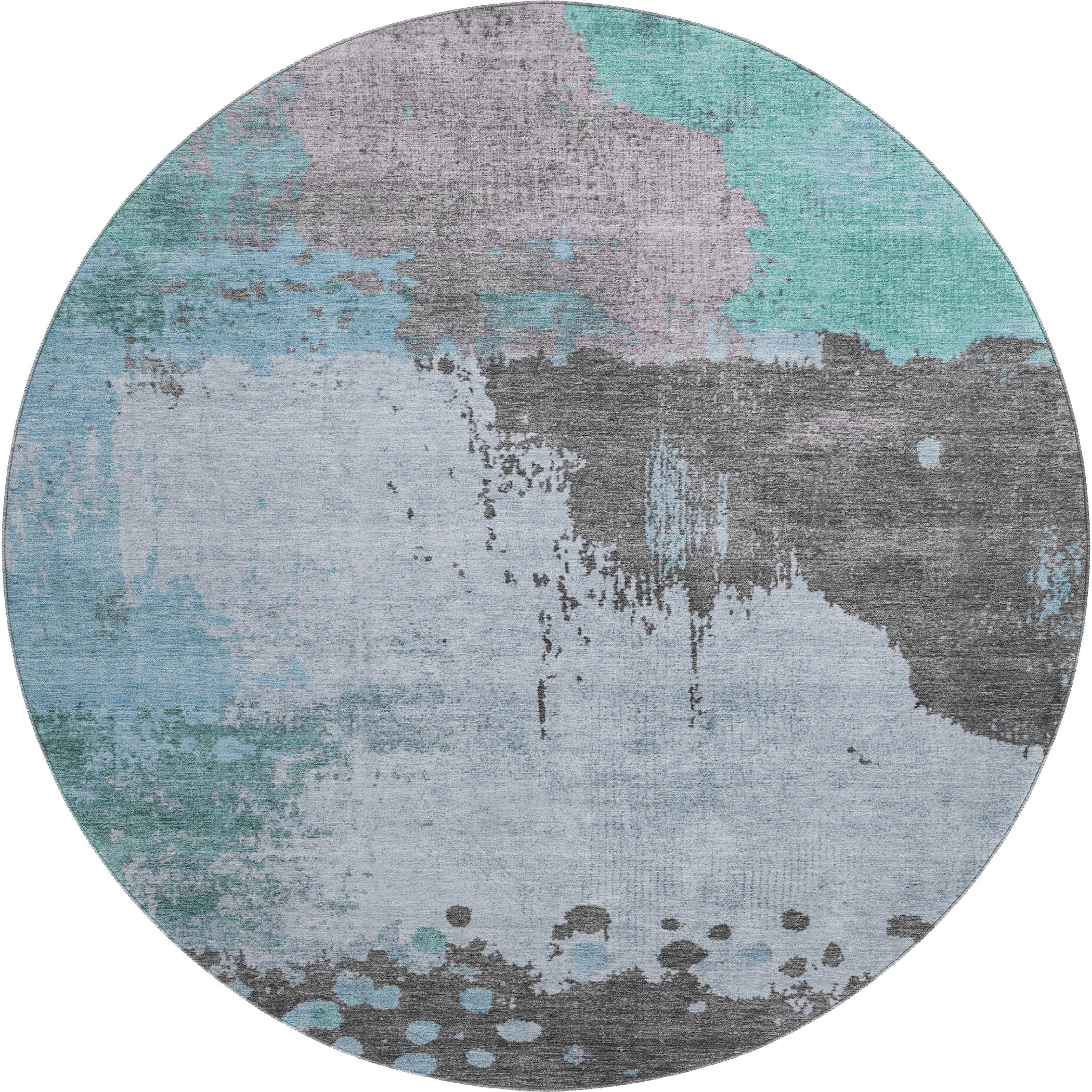 Seville Machine Washable Transitional Teal Rug 8' x 8' #shape_Round