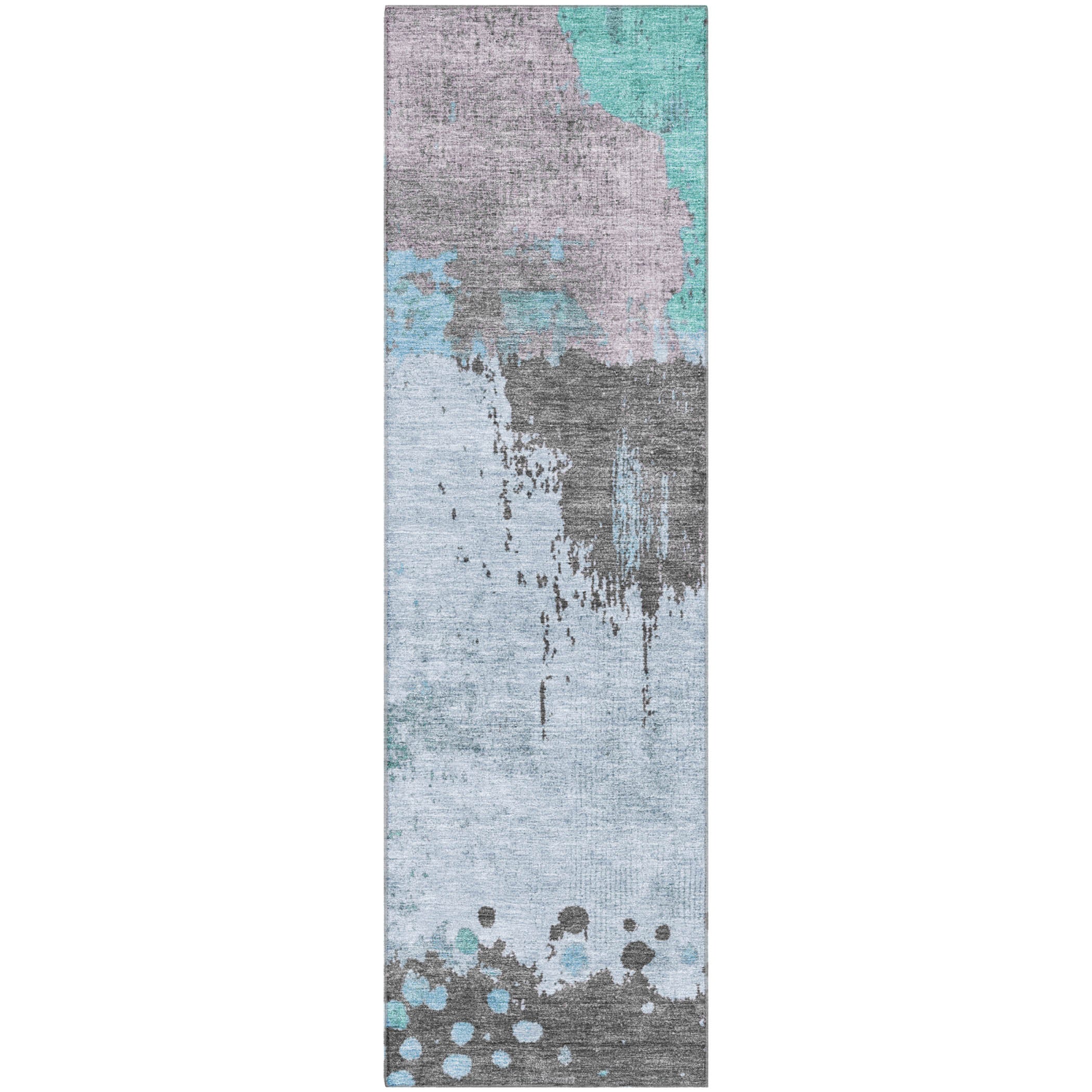 Seville Machine Washable Transitional Teal Rug 2'3" x 7'6" #shape_Runner