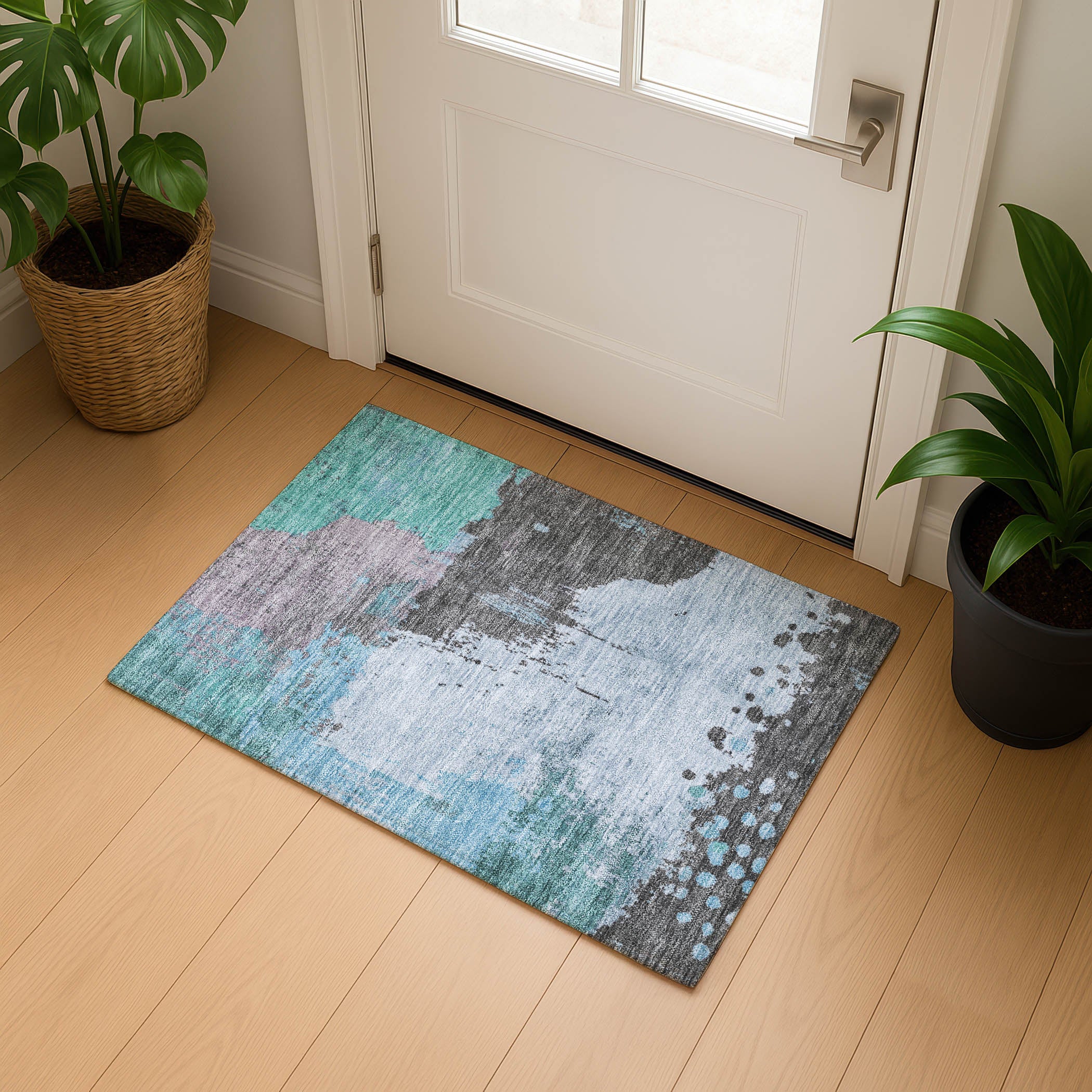 Seville Machine Washable Transitional Teal Rug 1'8" x 2'6" #shape_Rectangle