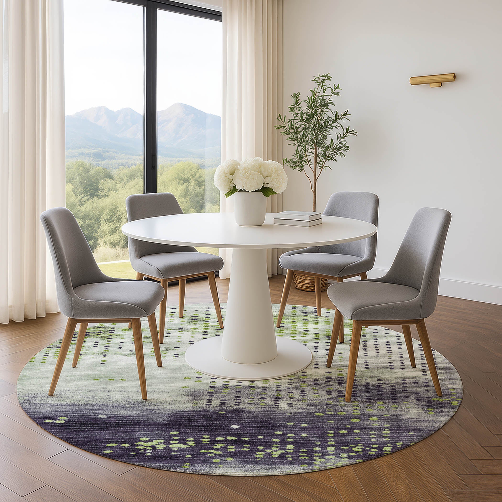 Salzburg Machine Washable Transitional Aloe Green Rug 8' x 8' #shape_Round