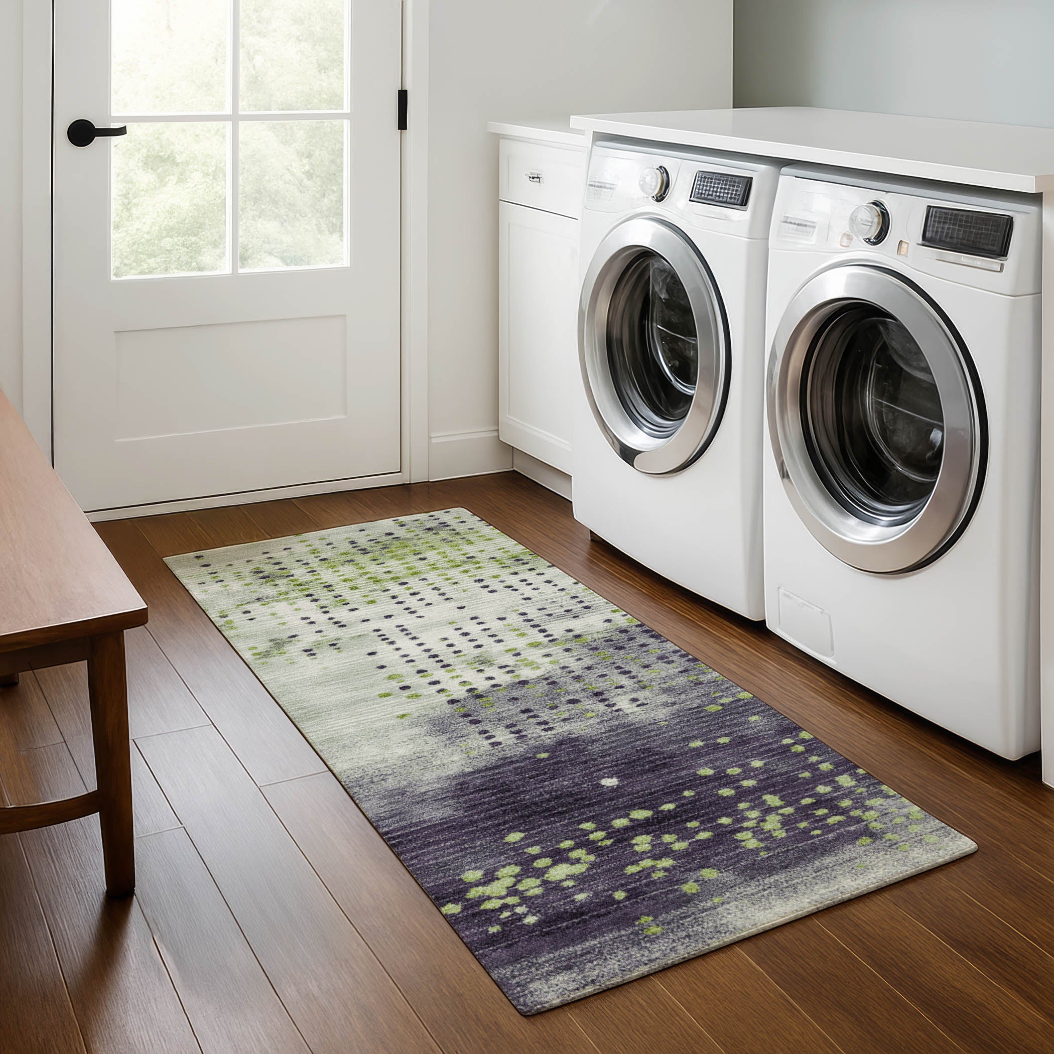 Salzburg Machine Washable Transitional Aloe Green Rug 2'3" x 7'6" #shape_Runner