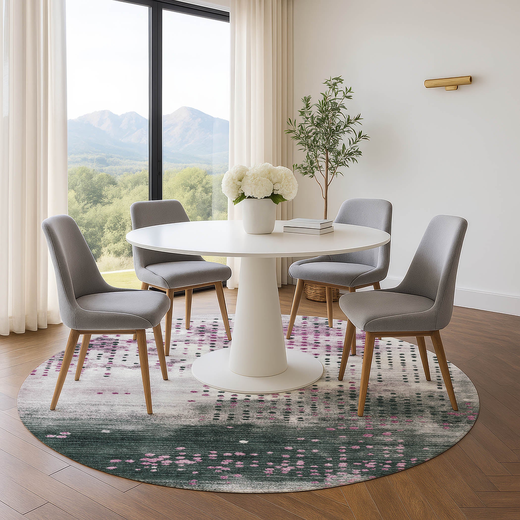 Salzburg Machine Washable Transitional Blush Pink Rug 8' x 8' #shape_Round