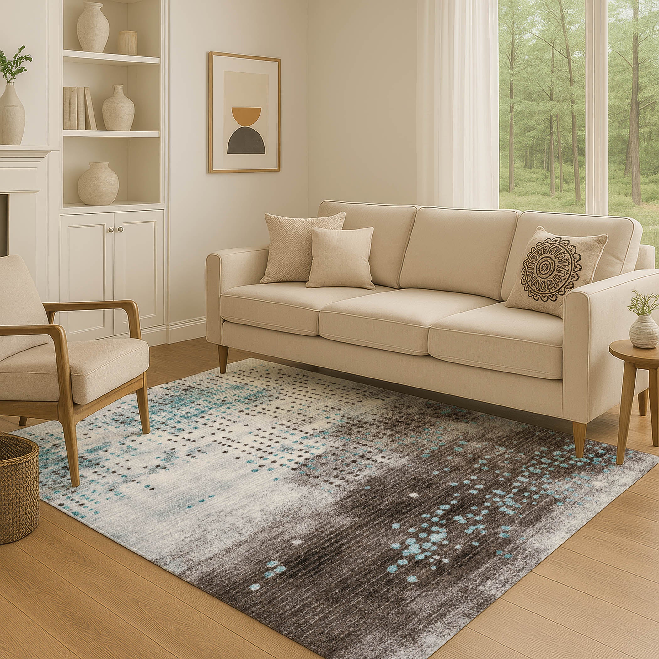 Salzburg Machine Washable Transitional Teal Rug 2'6" x 3'10" #shape_Rectangle