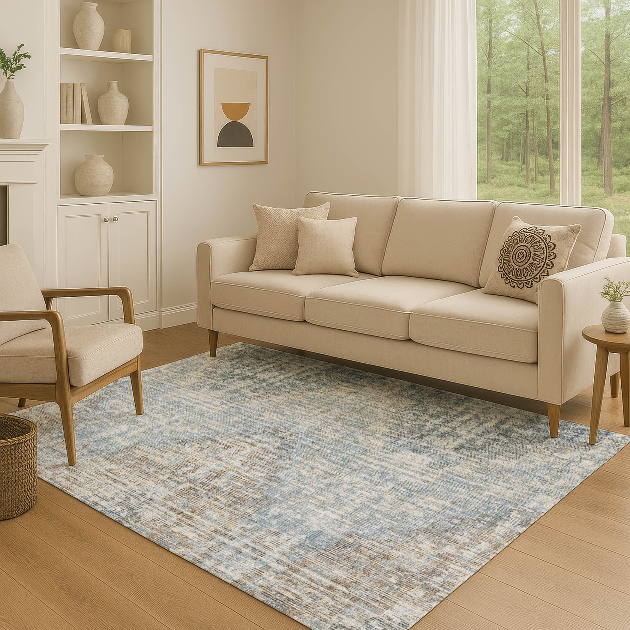 Kyoto Machine Washable Transitional Denim Blue Rug 2'6" x 3'10" #shape_Rectangle