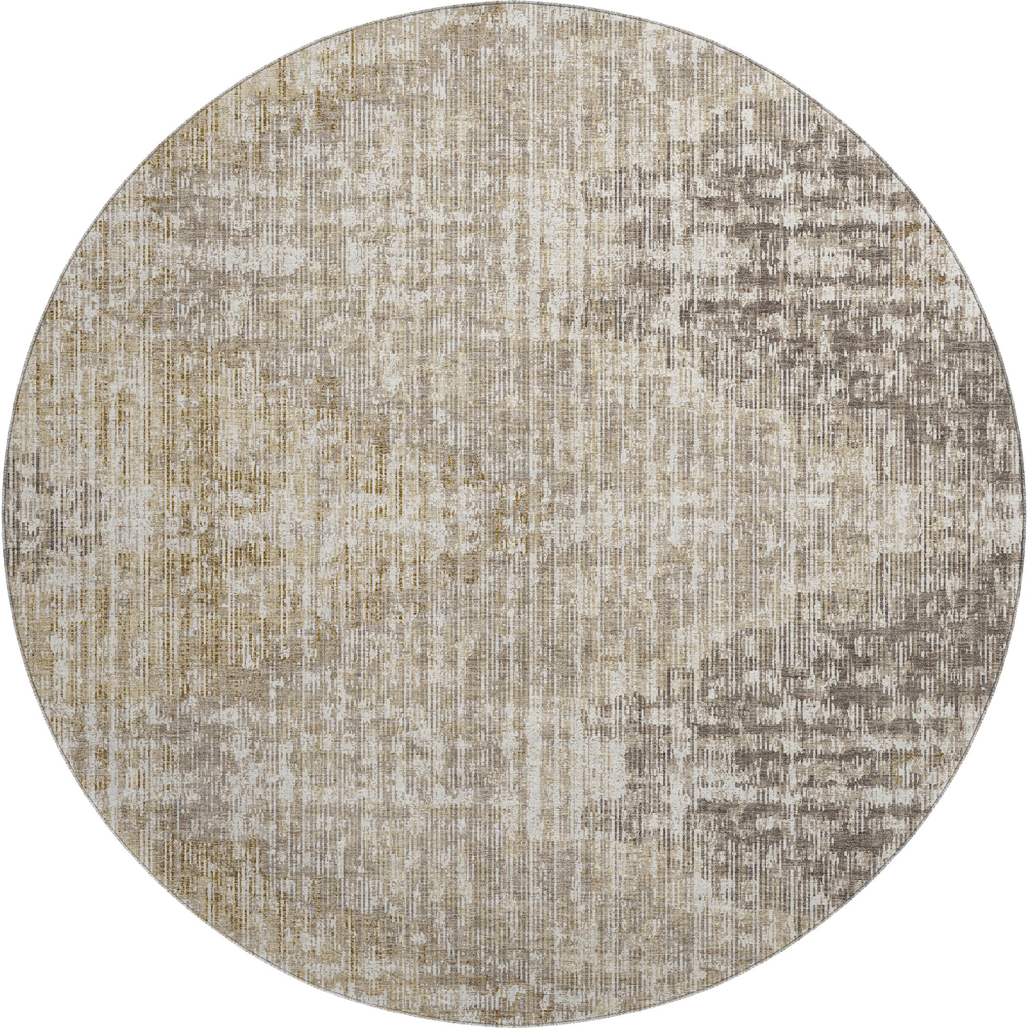 Kyoto Machine Washable Transitional Khaki Brown Rug 8' x 8' #shape_Round