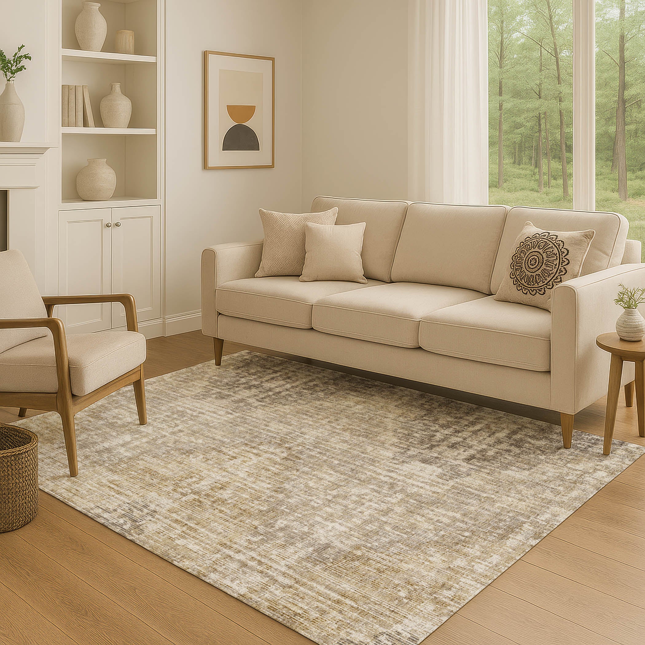 Kyoto Machine Washable Transitional Khaki Brown Rug 2'6" x 3'10" #shape_Rectangle