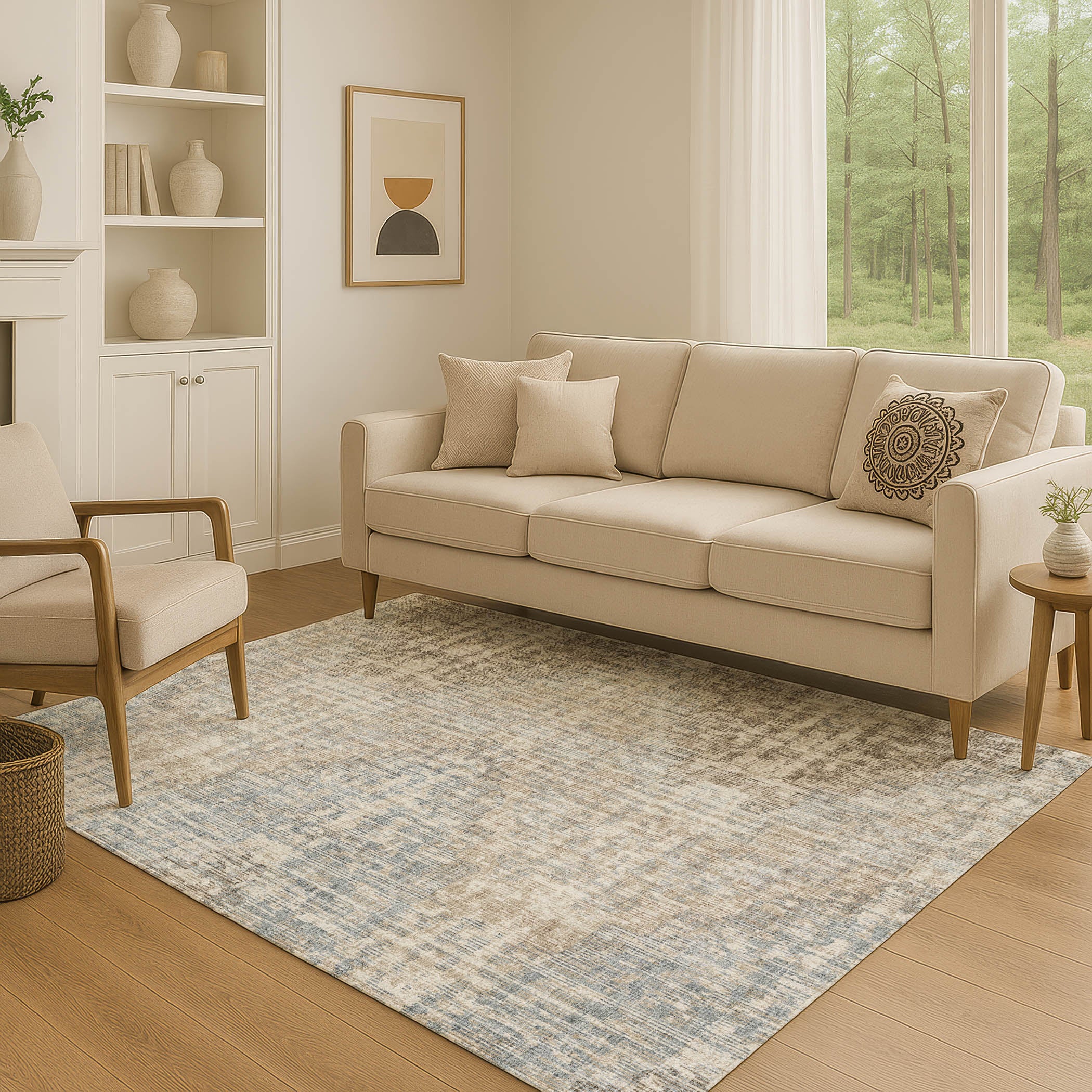 Kyoto Machine Washable Transitional Putty Ivory Rug 2'6" x 3'10" #shape_Rectangle