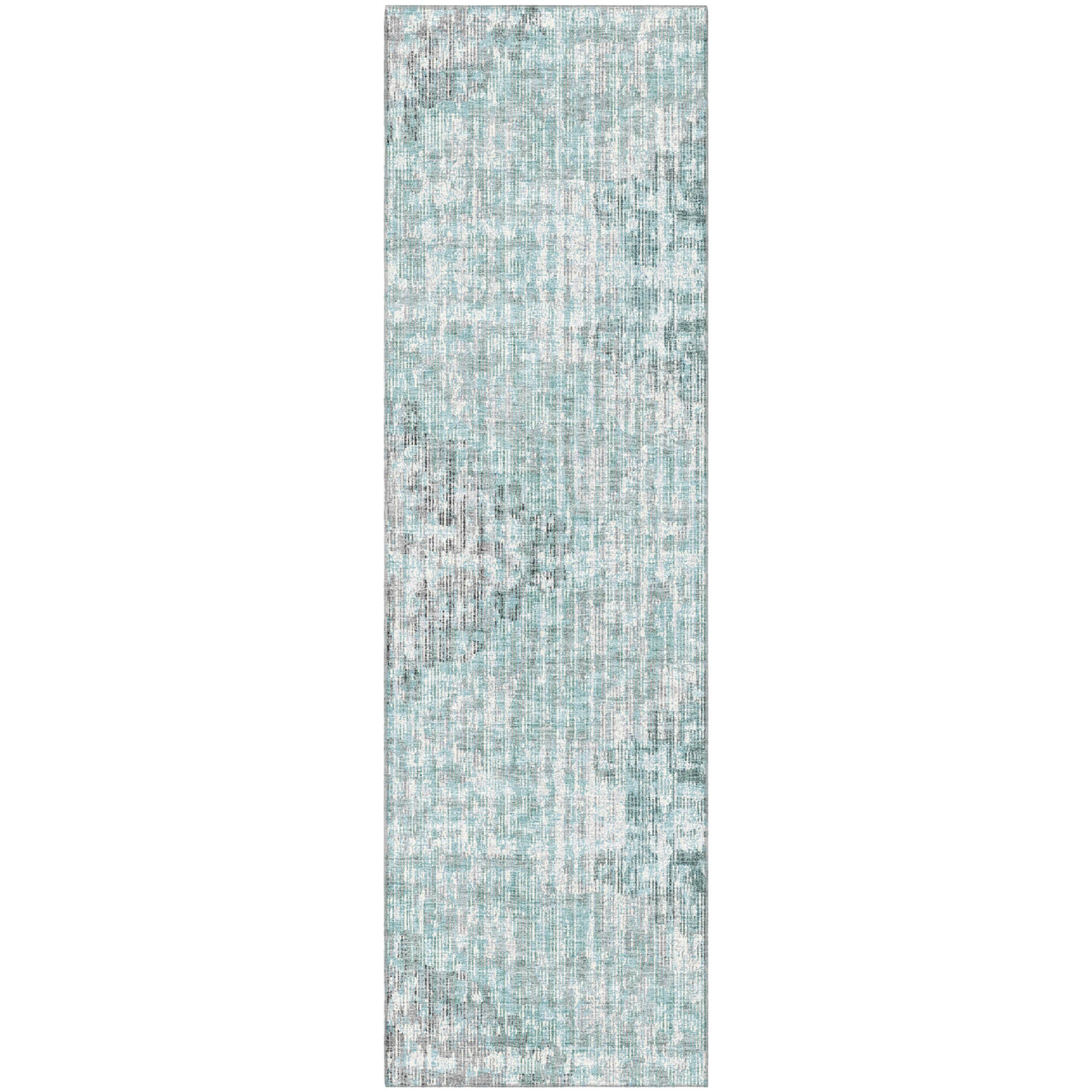 Kyoto Machine Washable Transitional Teal Rug 2'3" x 7'6" #shape_Runner