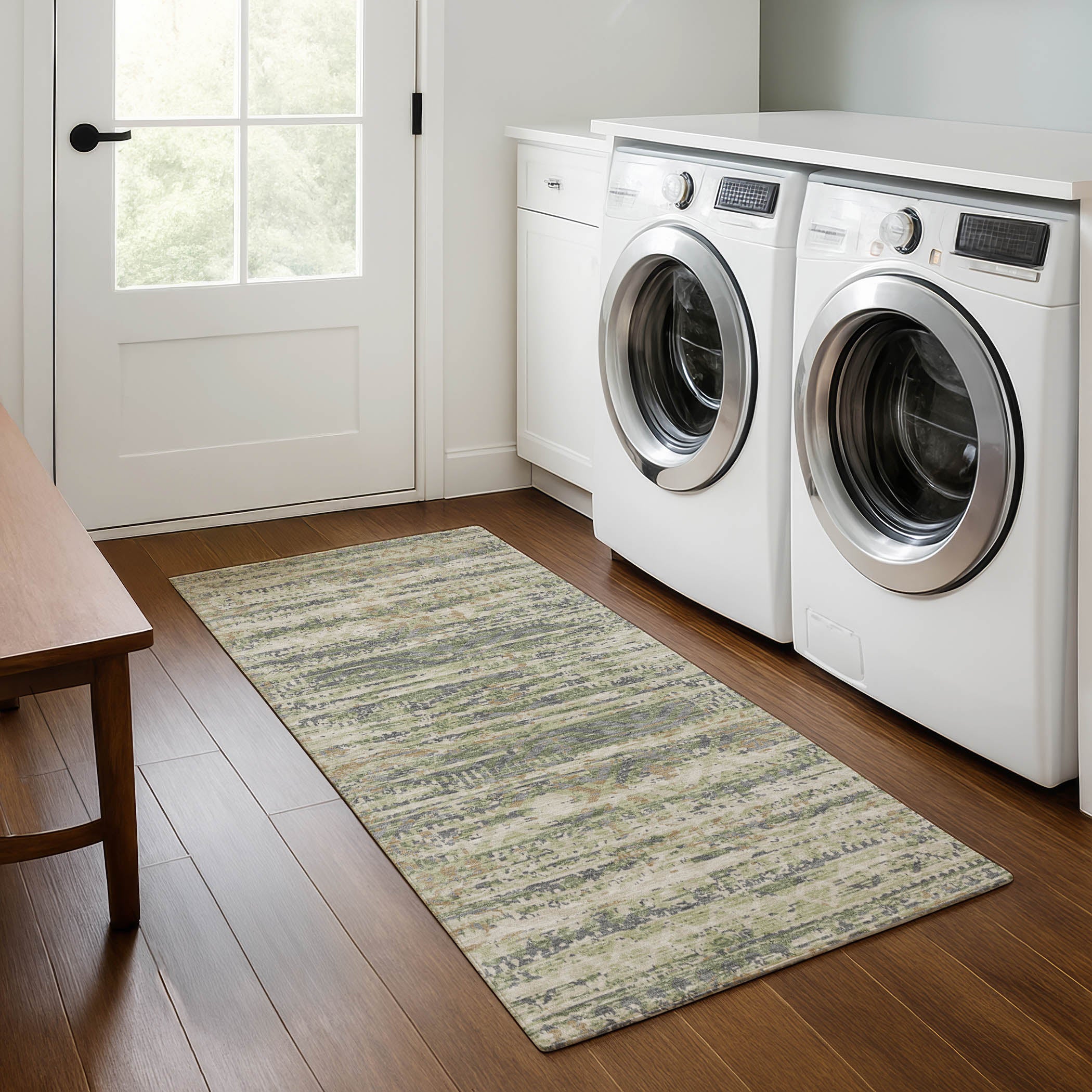 Athens Machine Washable Transitional Aloe Green Rug 2'3" x 7'6" #shape_Runner