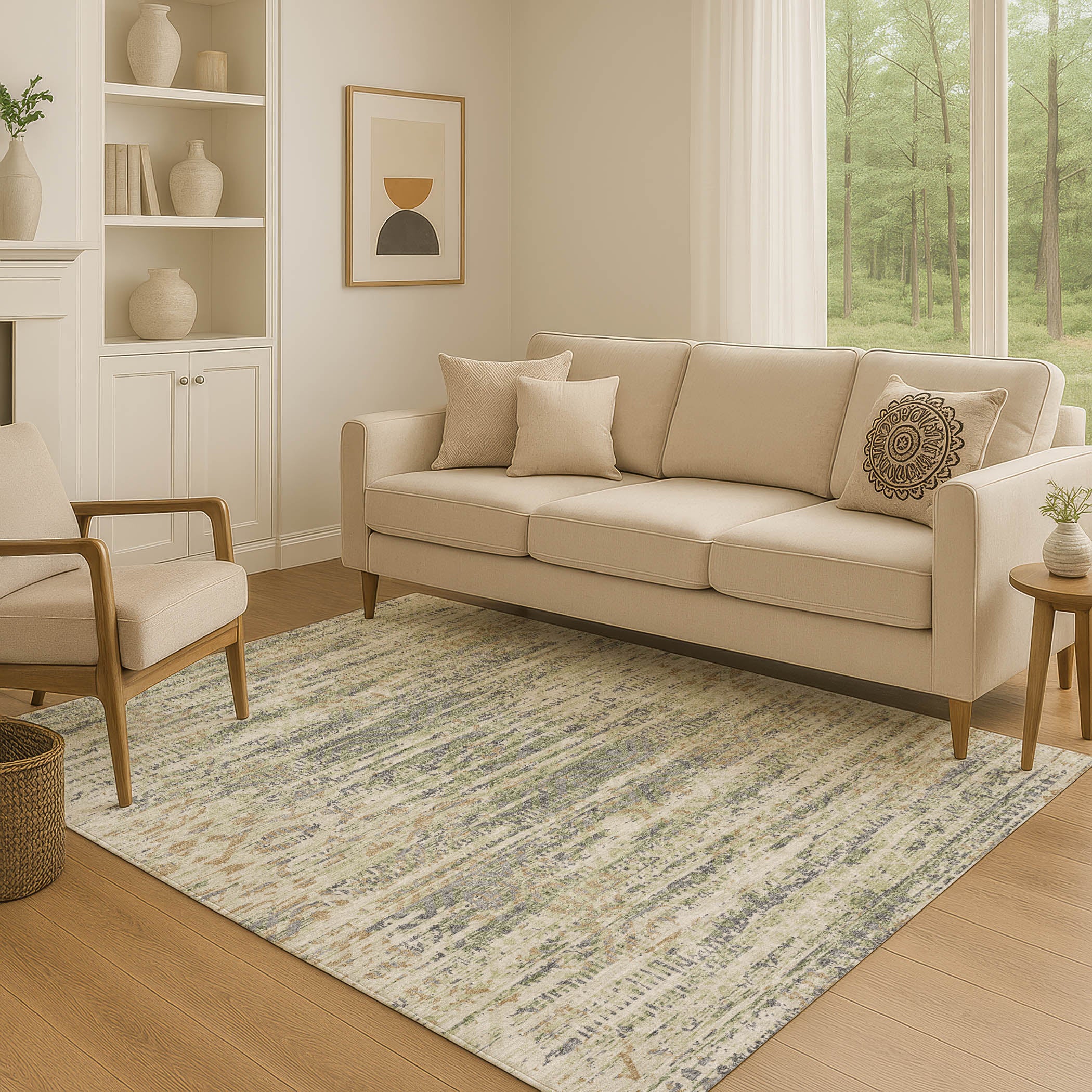 Athens Machine Washable Transitional Aloe Green Rug 2'6" x 3'10" #shape_Rectangle