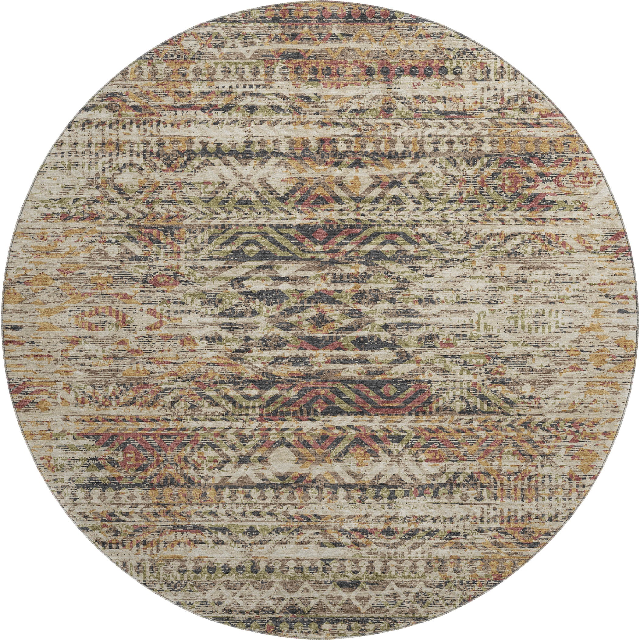 Athens Machine Washable Transitional Beige Brown Rug 8' x 8' #shape_Round