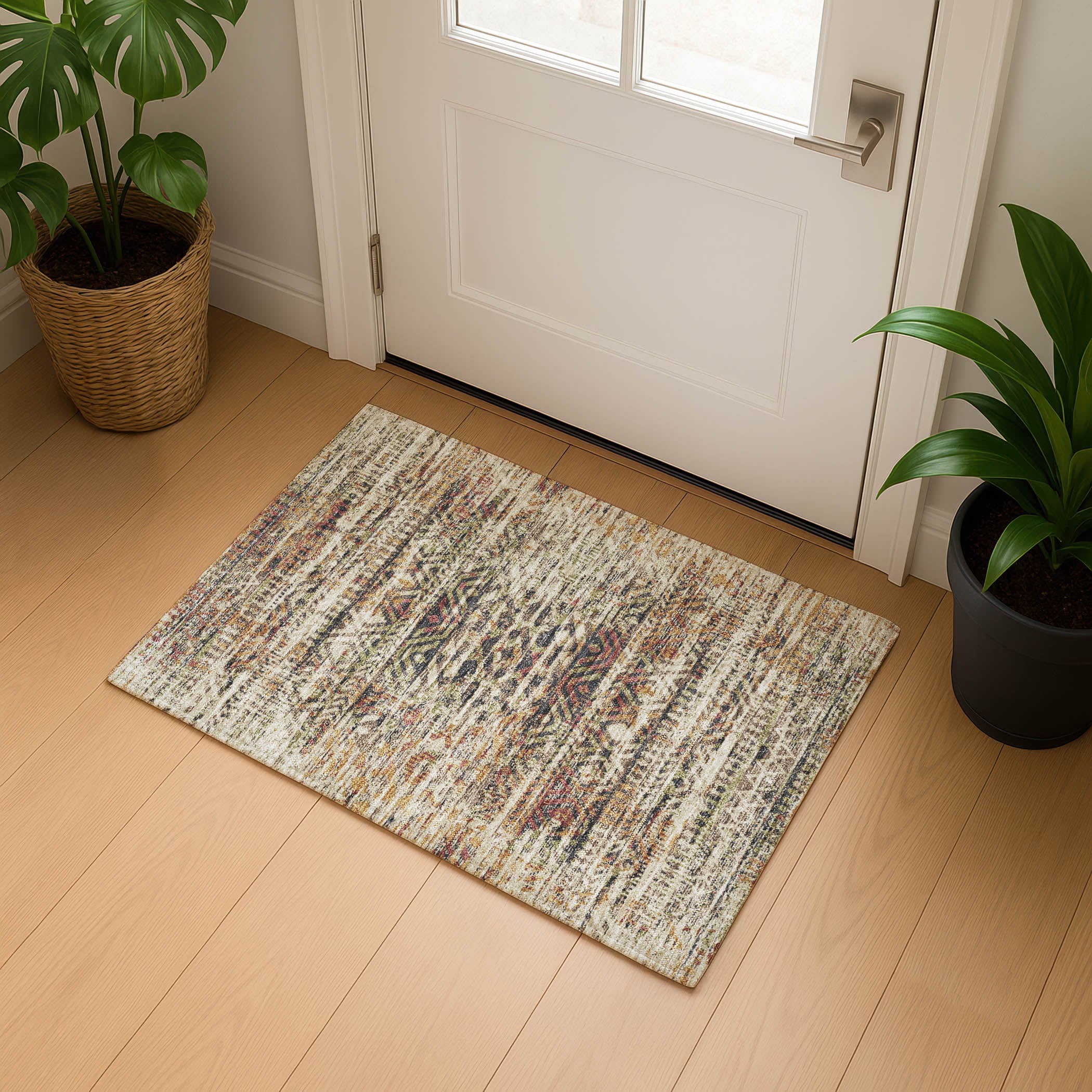 Athens Machine Washable Transitional Beige Brown Rug 1'8" x 2'6" #shape_Rectangle