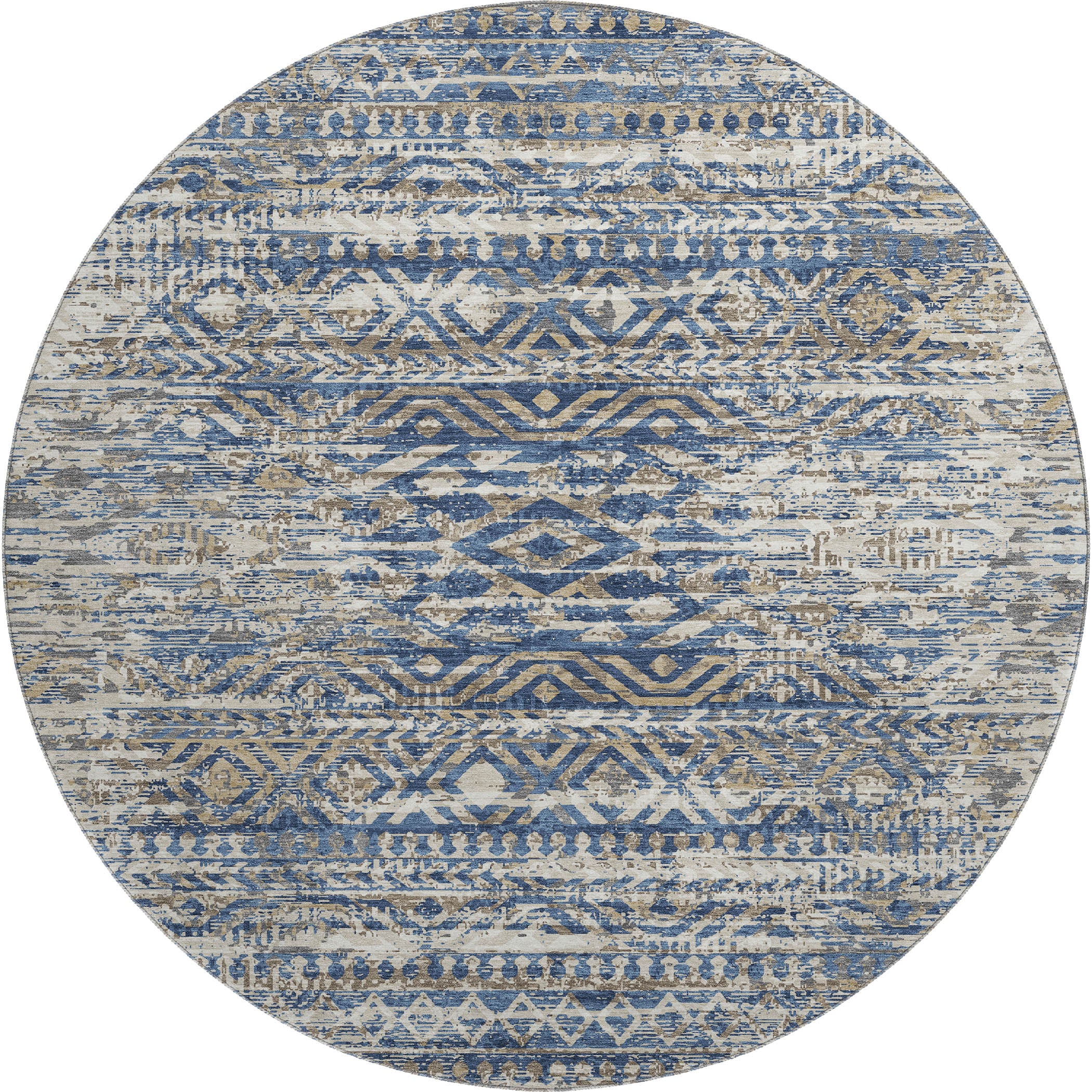 Athens Machine Washable Transitional Blue Rug 8' x 8' #shape_Round