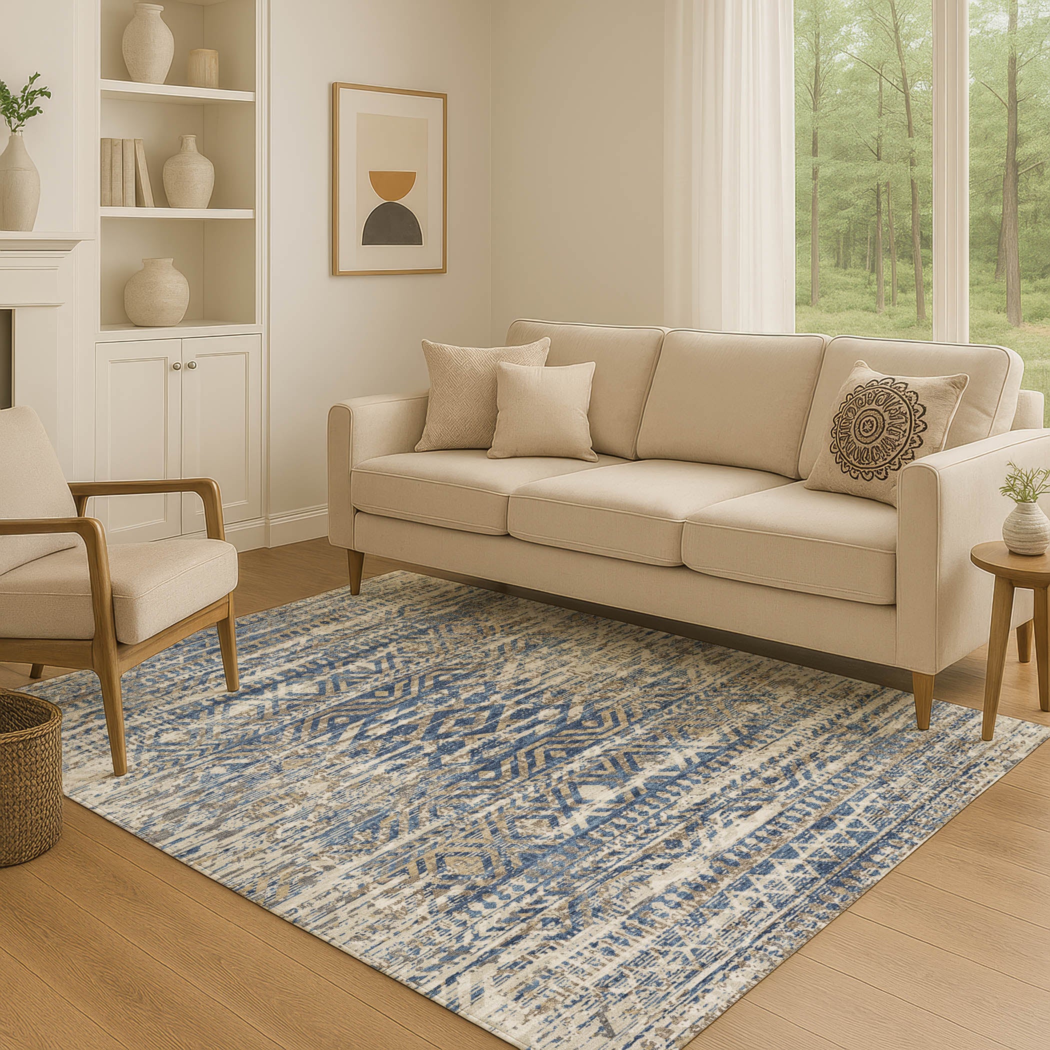 Athens Machine Washable Transitional Blue Rug 2'6" x 3'10" #shape_Rectangle