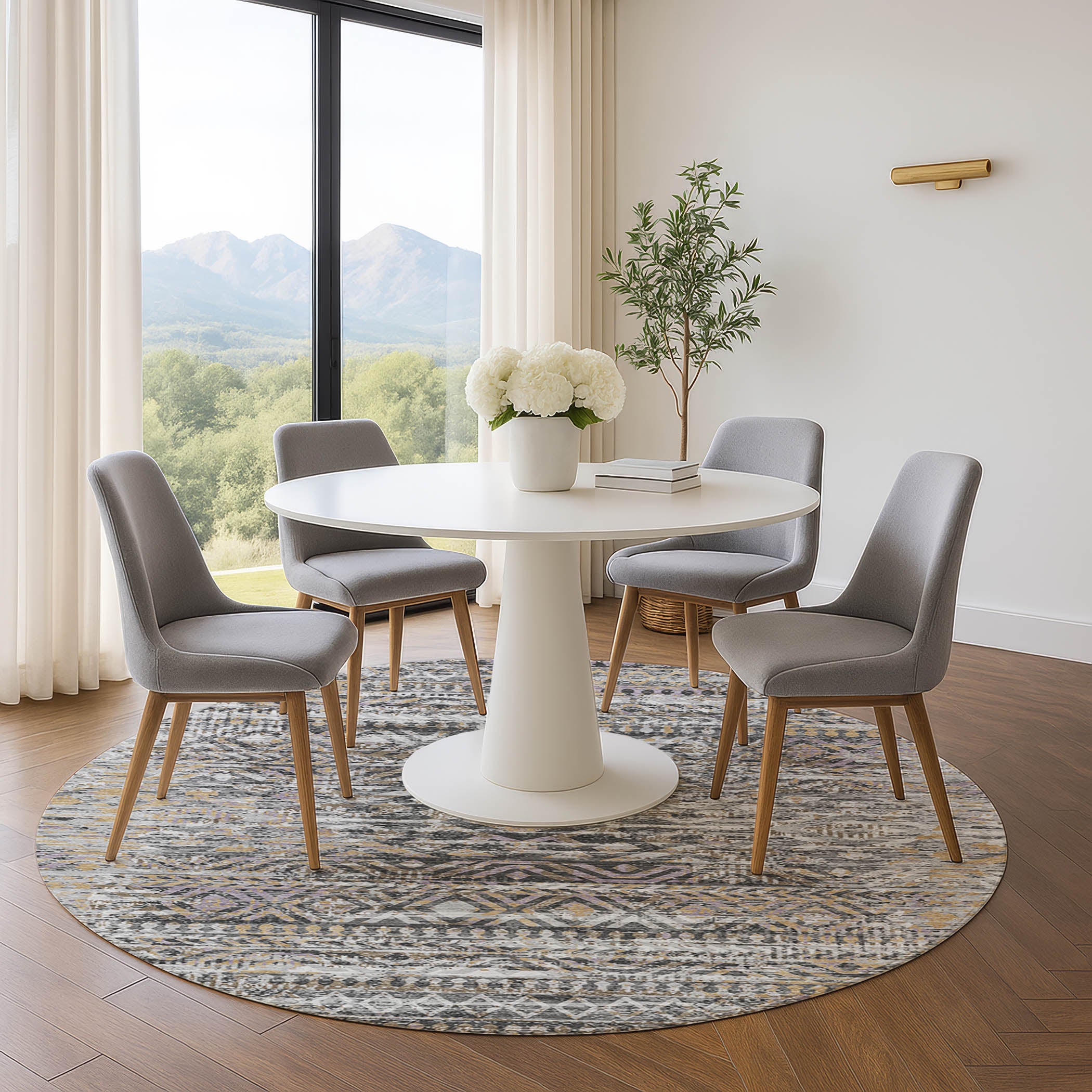 Athens Machine Washable Transitional Gray Rug 8' x 8' #shape_Round