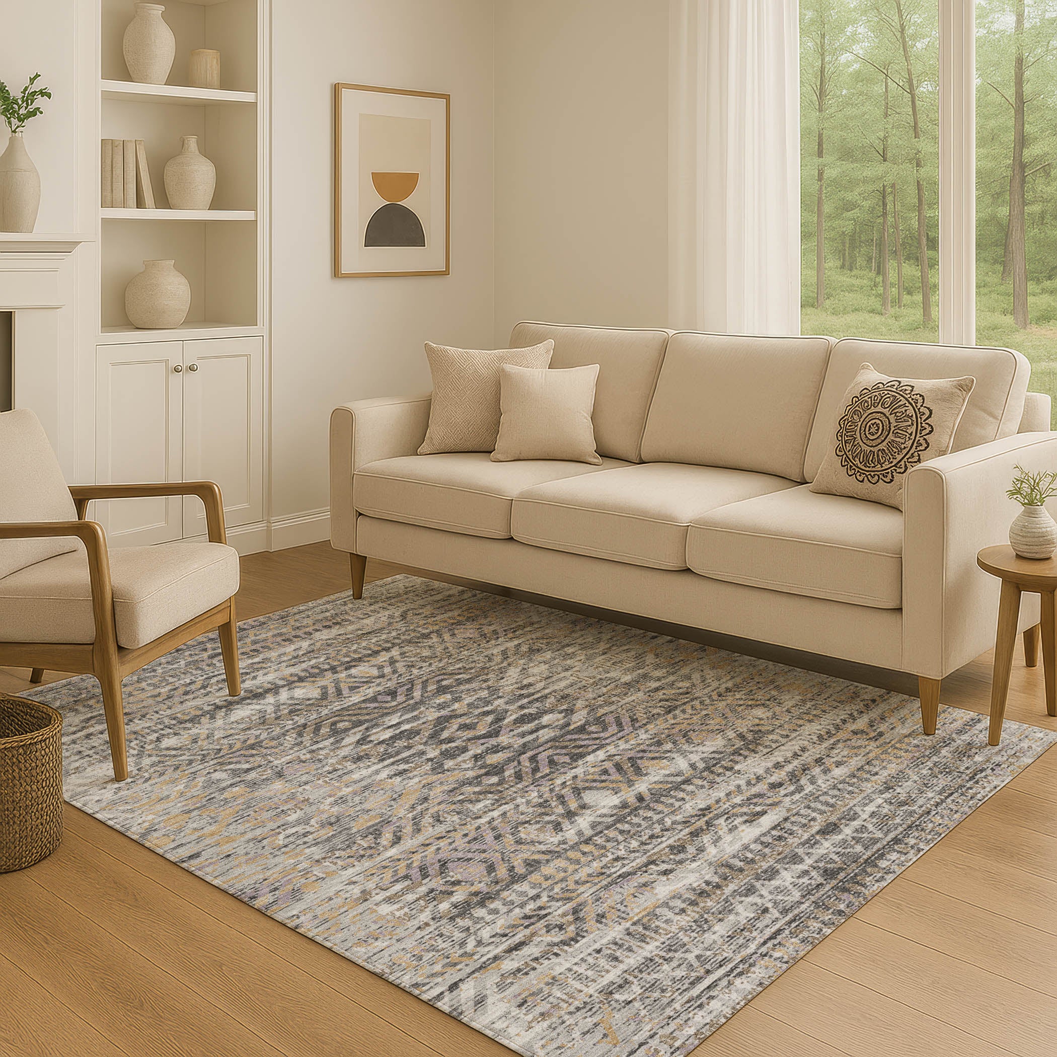 Athens Machine Washable Transitional Gray Rug 2'6" x 3'10" #shape_Rectangle