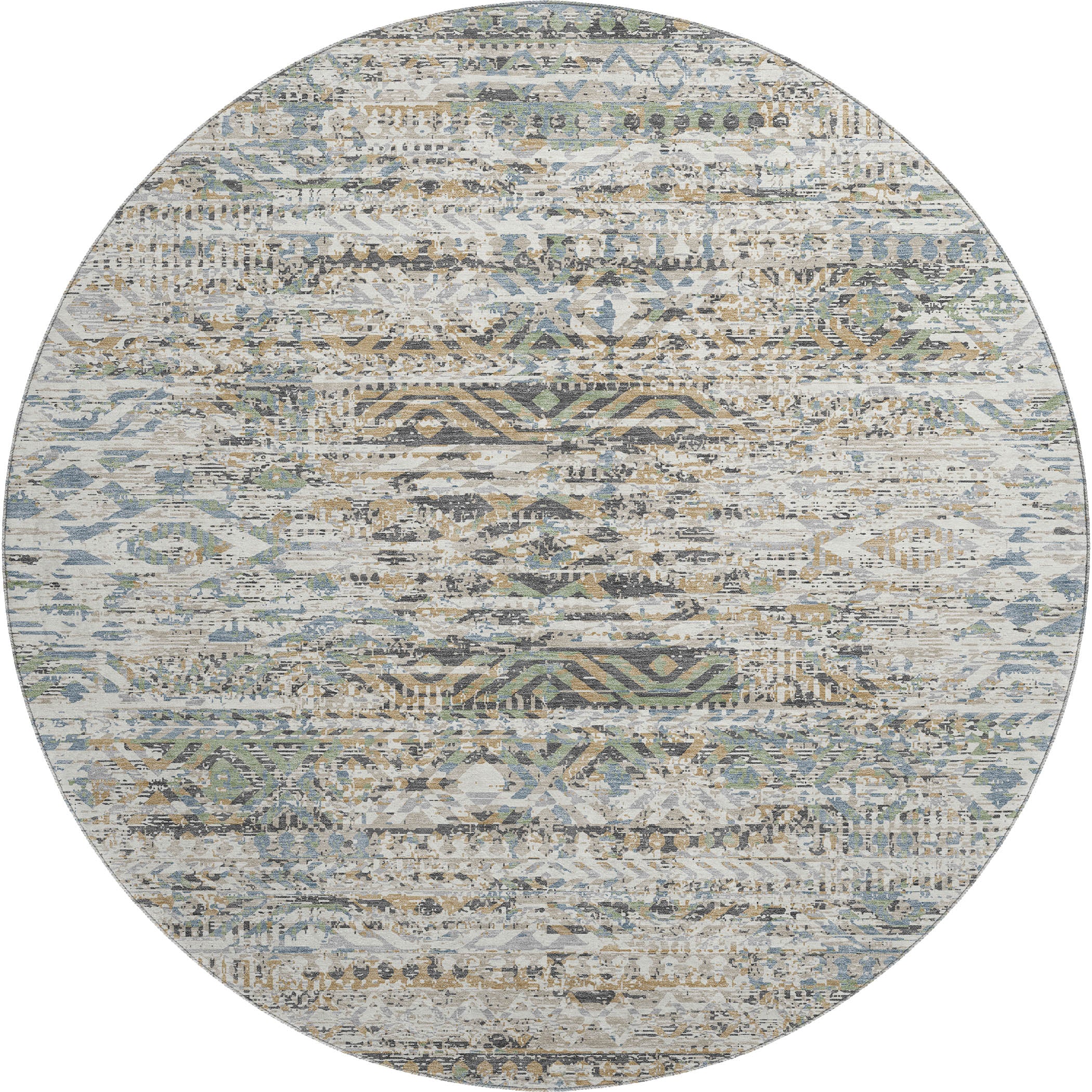 Athens Machine Washable Transitional Ivory Rug 8' x 8' #shape_Round