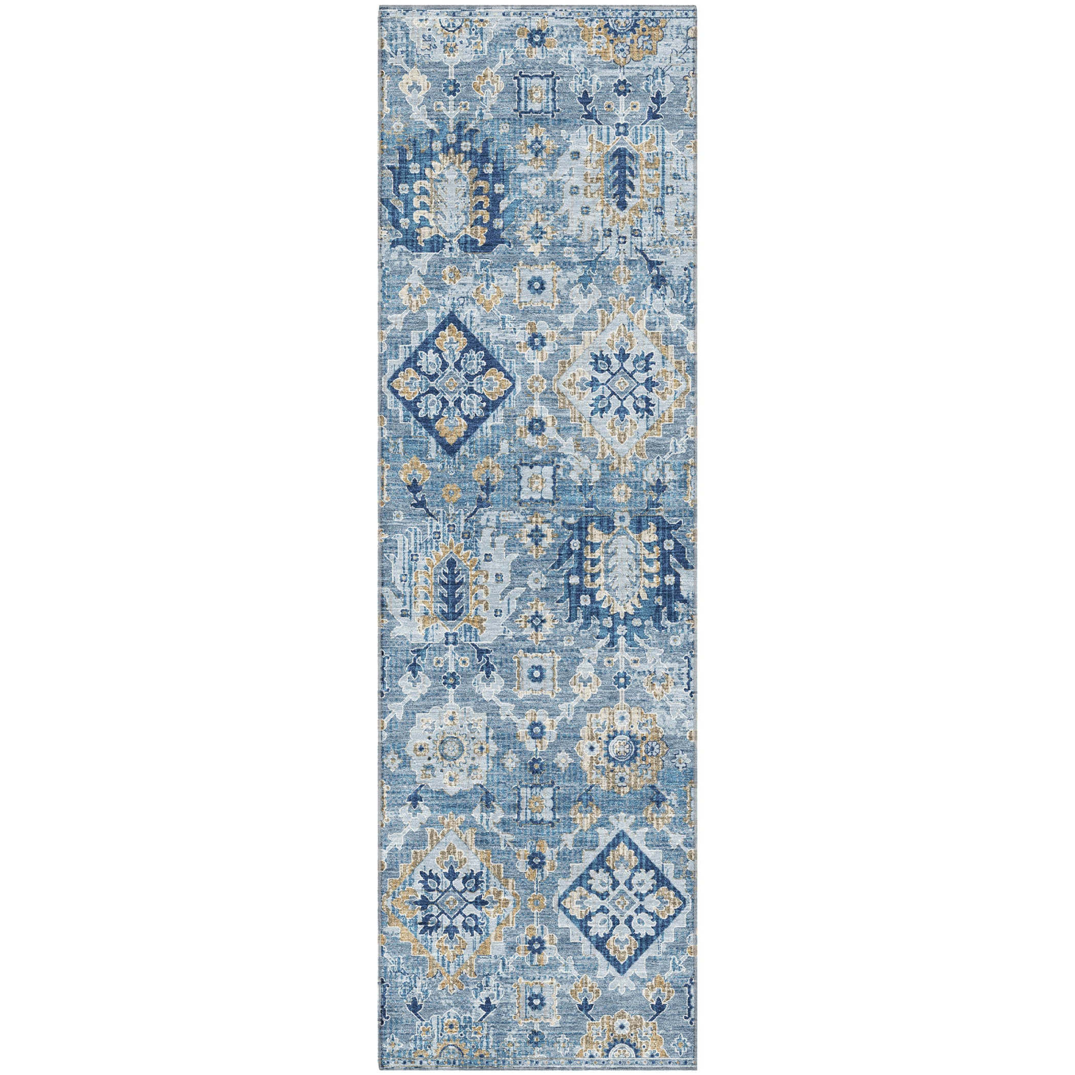 Valletta Machine Washable Traditional Denim Blue Rug 2'3" x 7'6" #shape_Runner