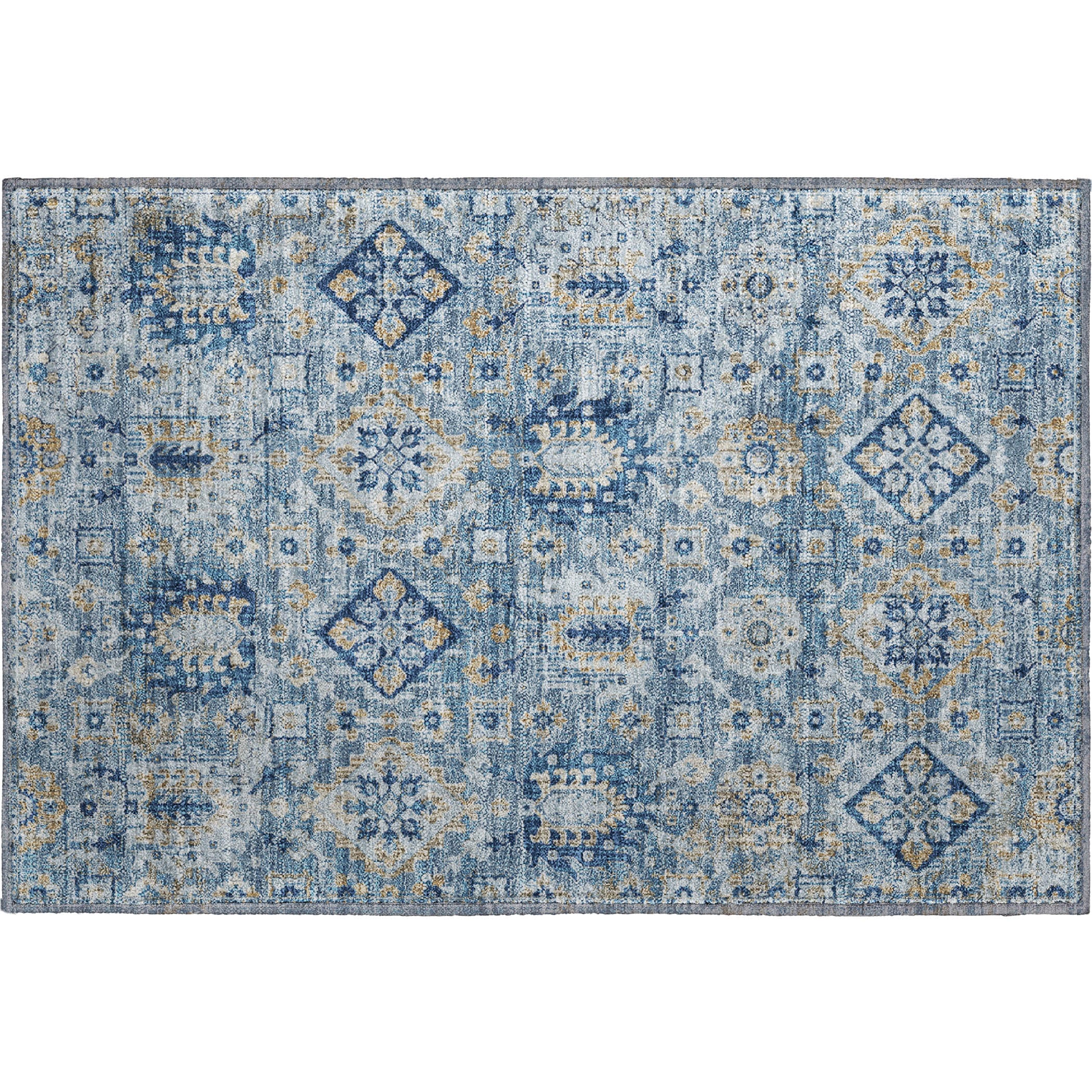 Valletta Machine Washable Traditional Denim Blue Rug 1'8" x 2'6" #shape_Rectangle