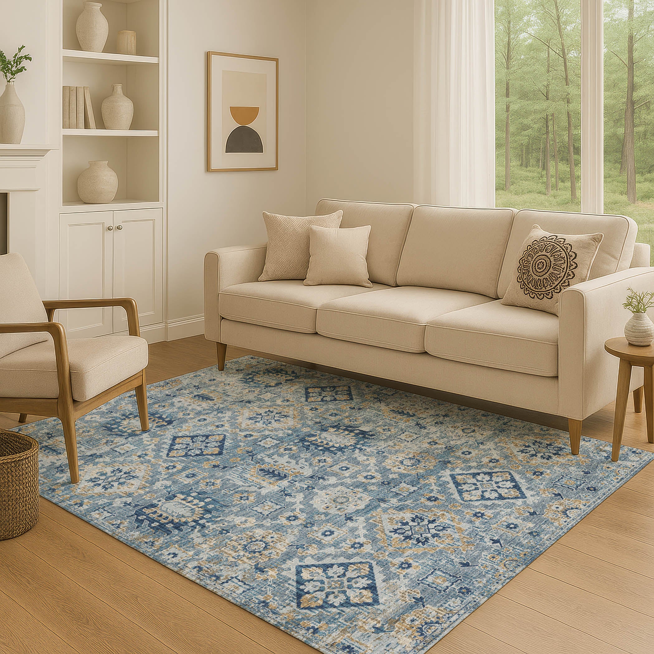 Valletta Machine Washable Traditional Denim Blue Rug 2'6" x 3'10" #shape_Rectangle