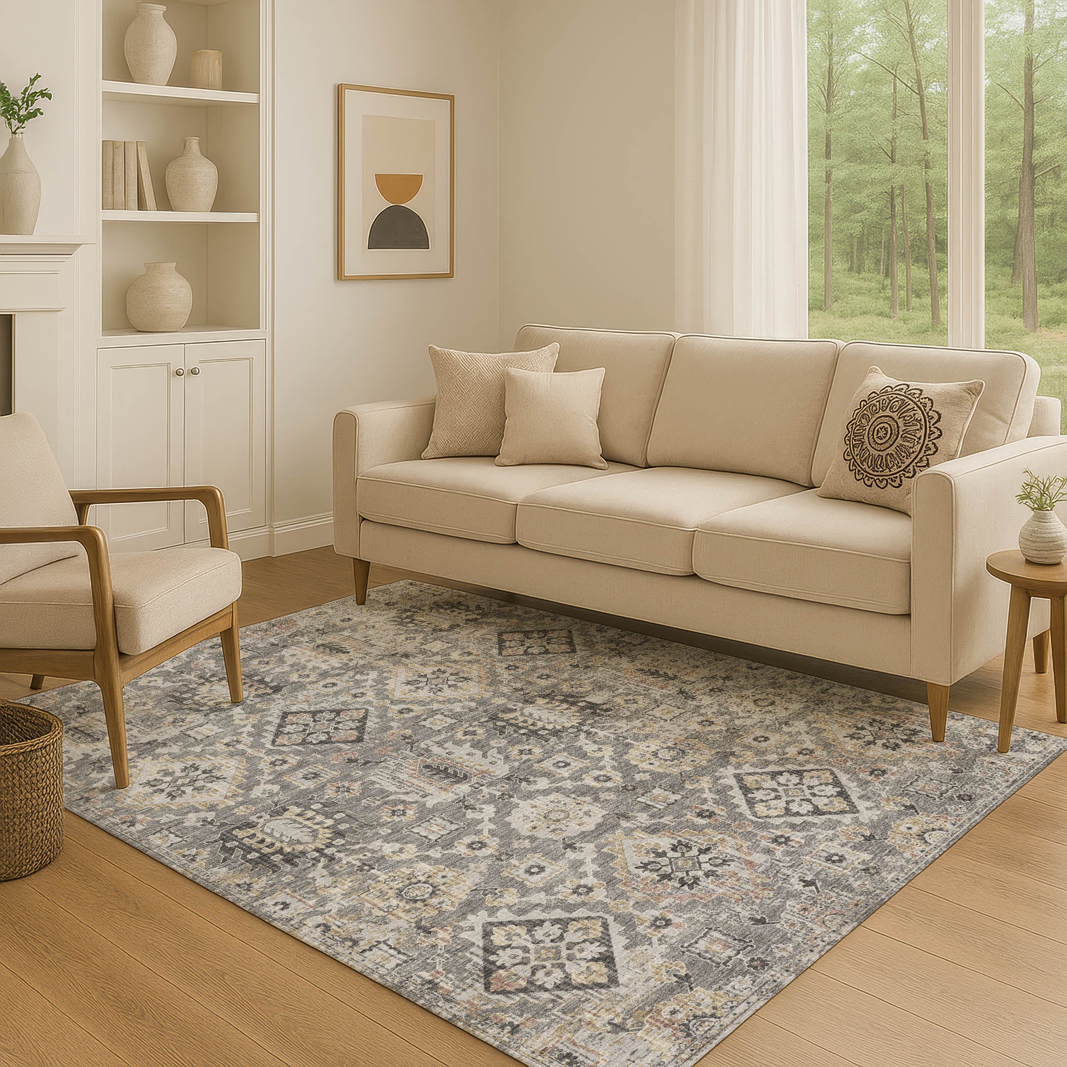 Valletta Machine Washable Traditional Gray Rug 2'6" x 3'10" #shape_Rectangle