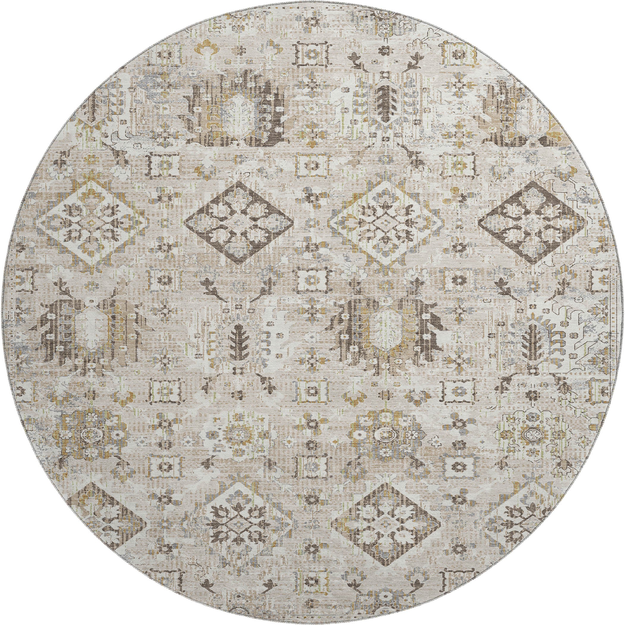 Valletta Machine Washable Traditional Linen Ivory Rug 8' x 8' #shape_Round