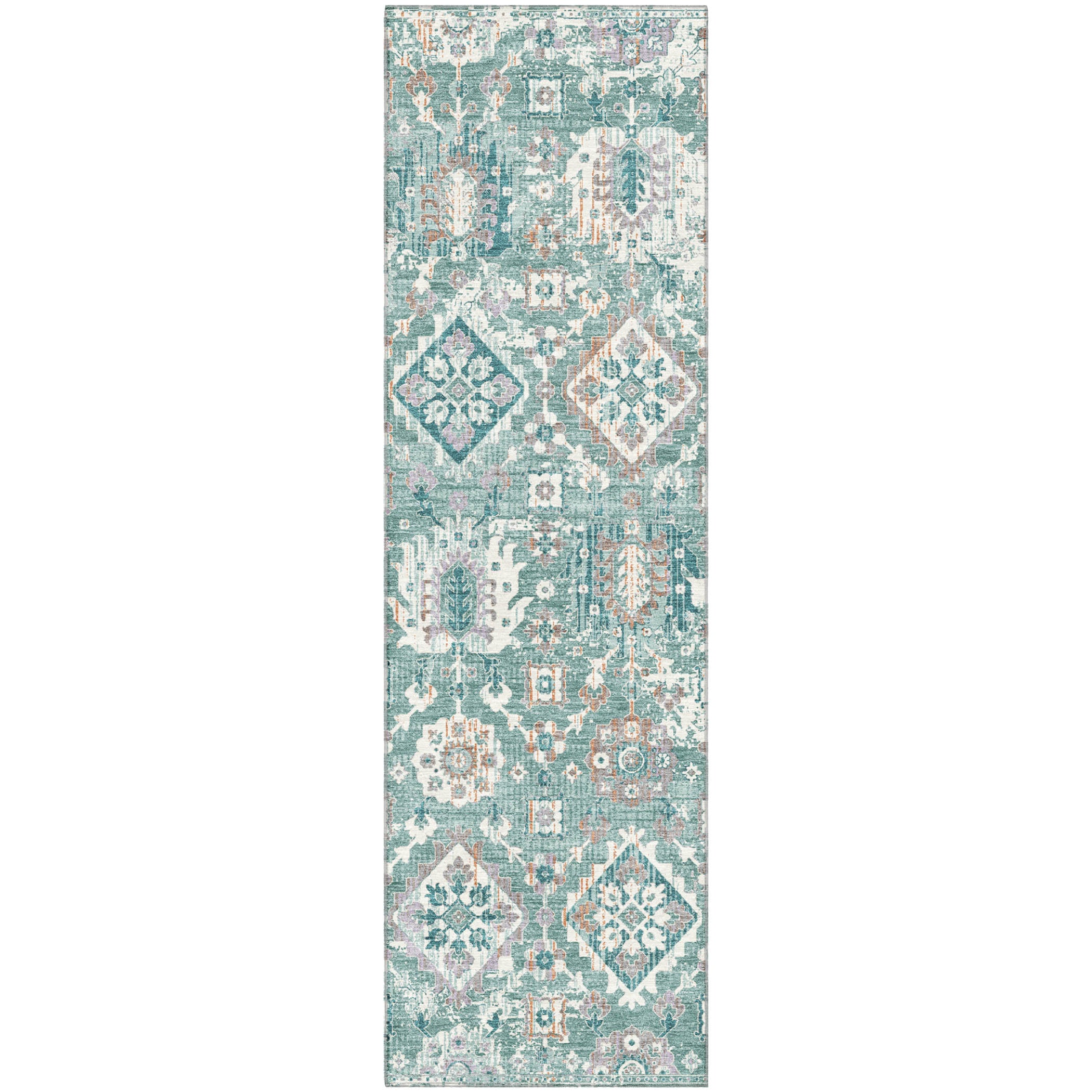 Valletta Machine Washable Traditional Seafoam Blue Rug 2'3" x 7'6" #shape_Runner