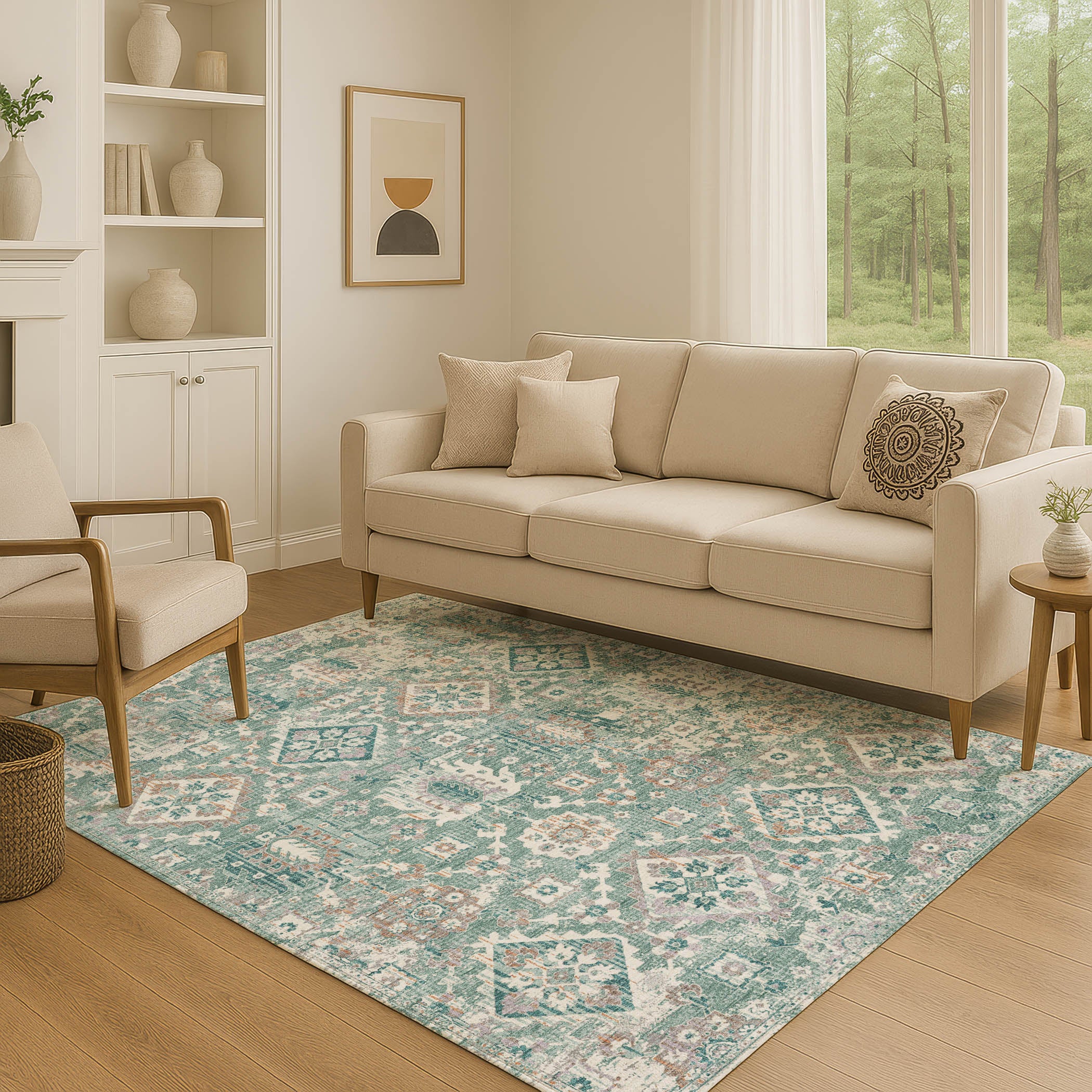Valletta Machine Washable Traditional Seafoam Blue Rug 2'6" x 3'10" #shape_Rectangle
