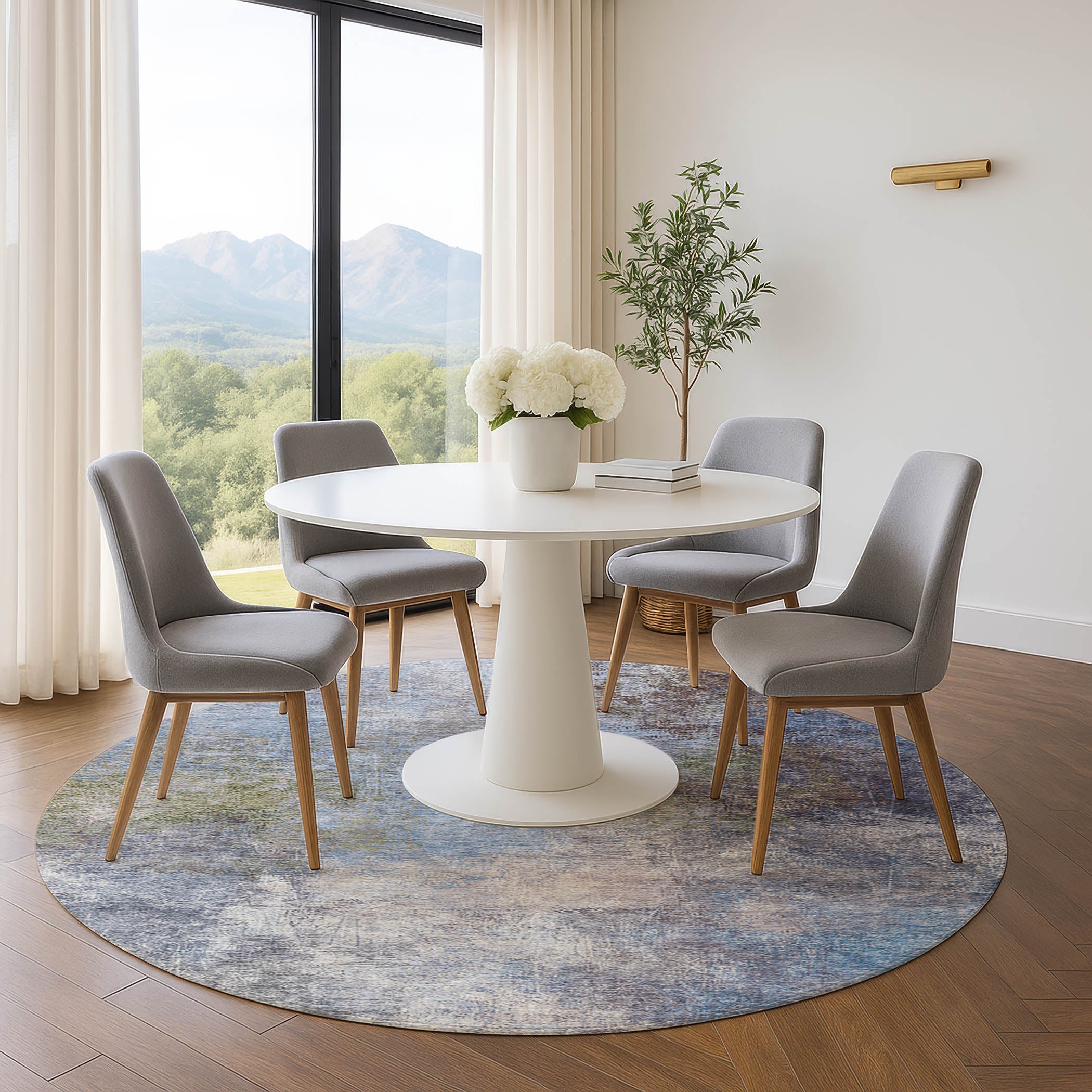 Bergen Machine Washable Transitional Denim Blue Rug 8' x 8' #shape_Round