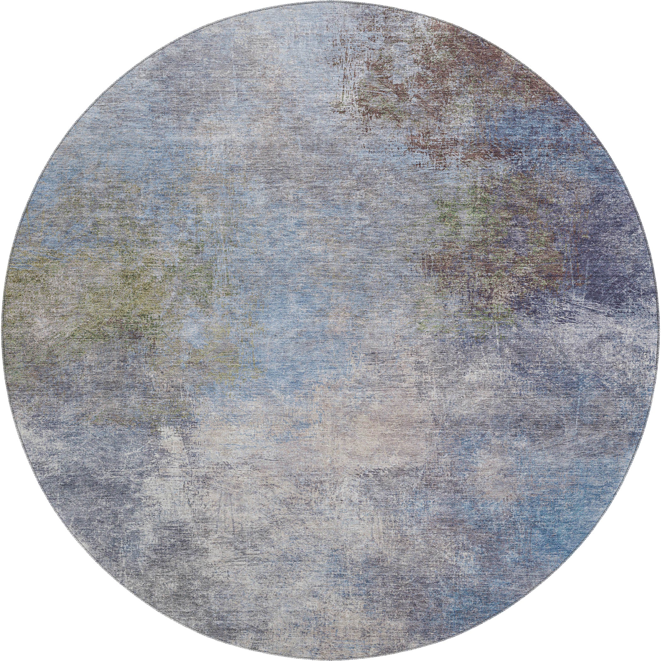 Bergen Machine Washable Transitional Denim Blue Rug 8' x 8' #shape_Round