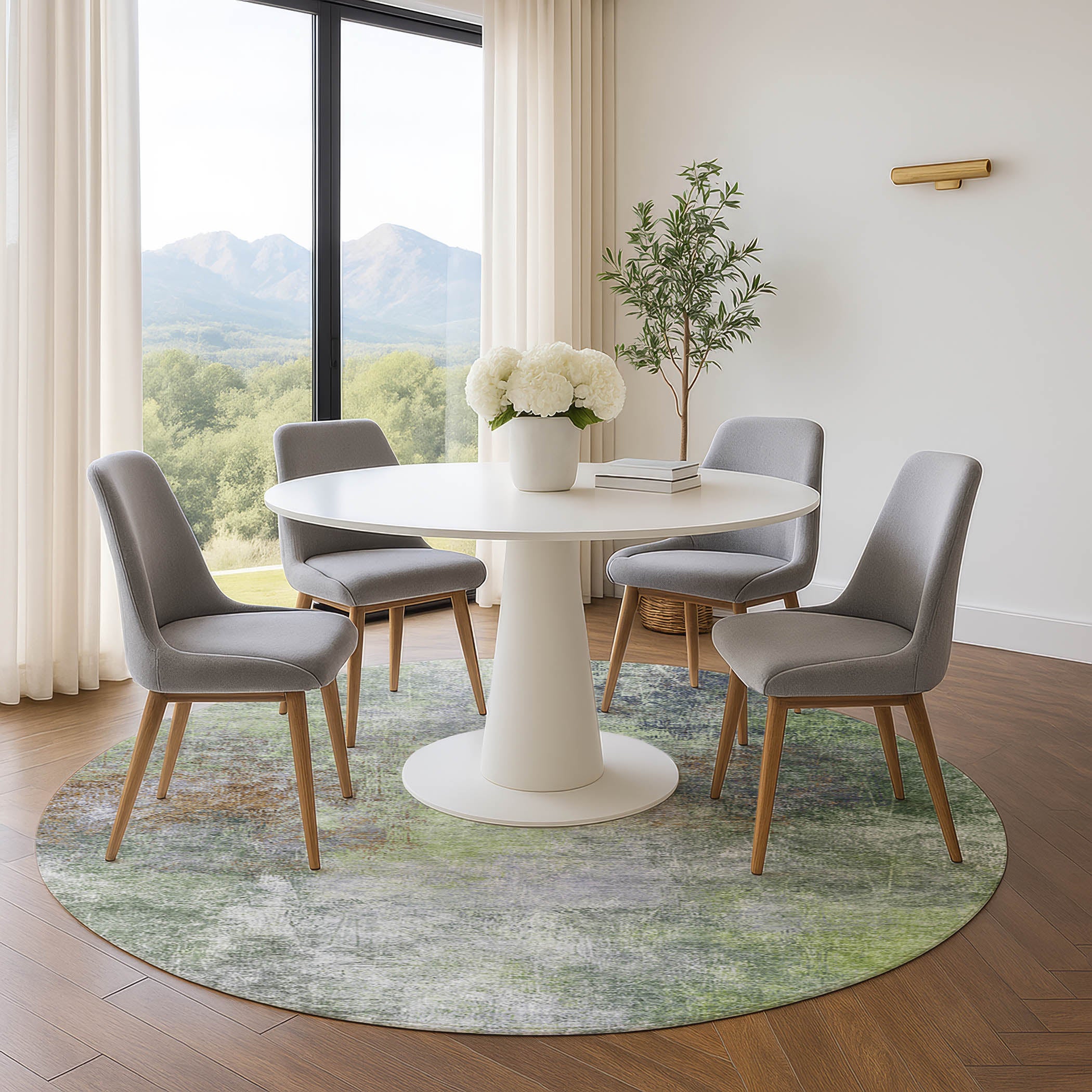 Bergen Machine Washable Transitional Fern Green Rug 8' x 8' #shape_Round