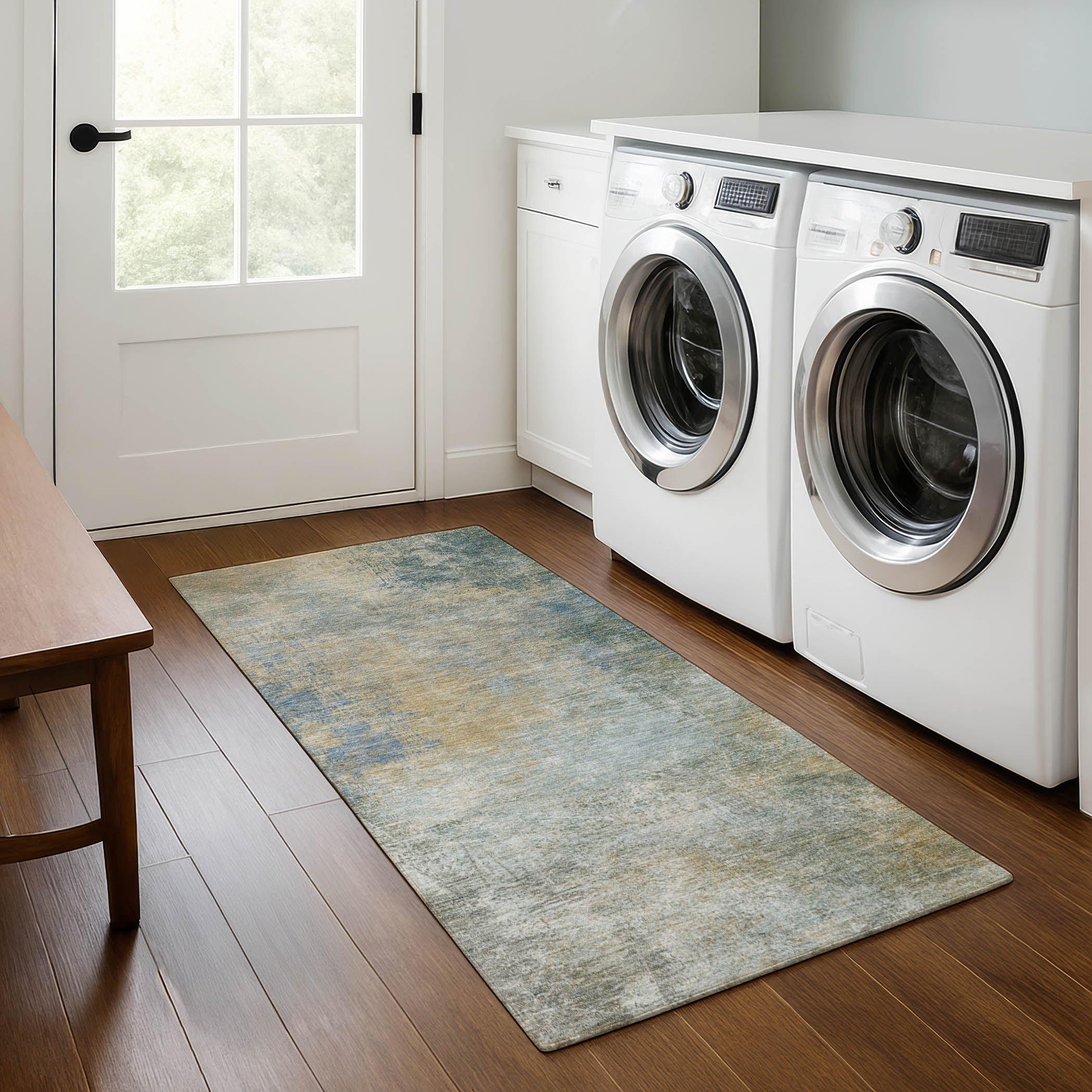 Bergen Machine Washable Transitional Khaki Brown Rug 2'3" x 7'6" #shape_Runner