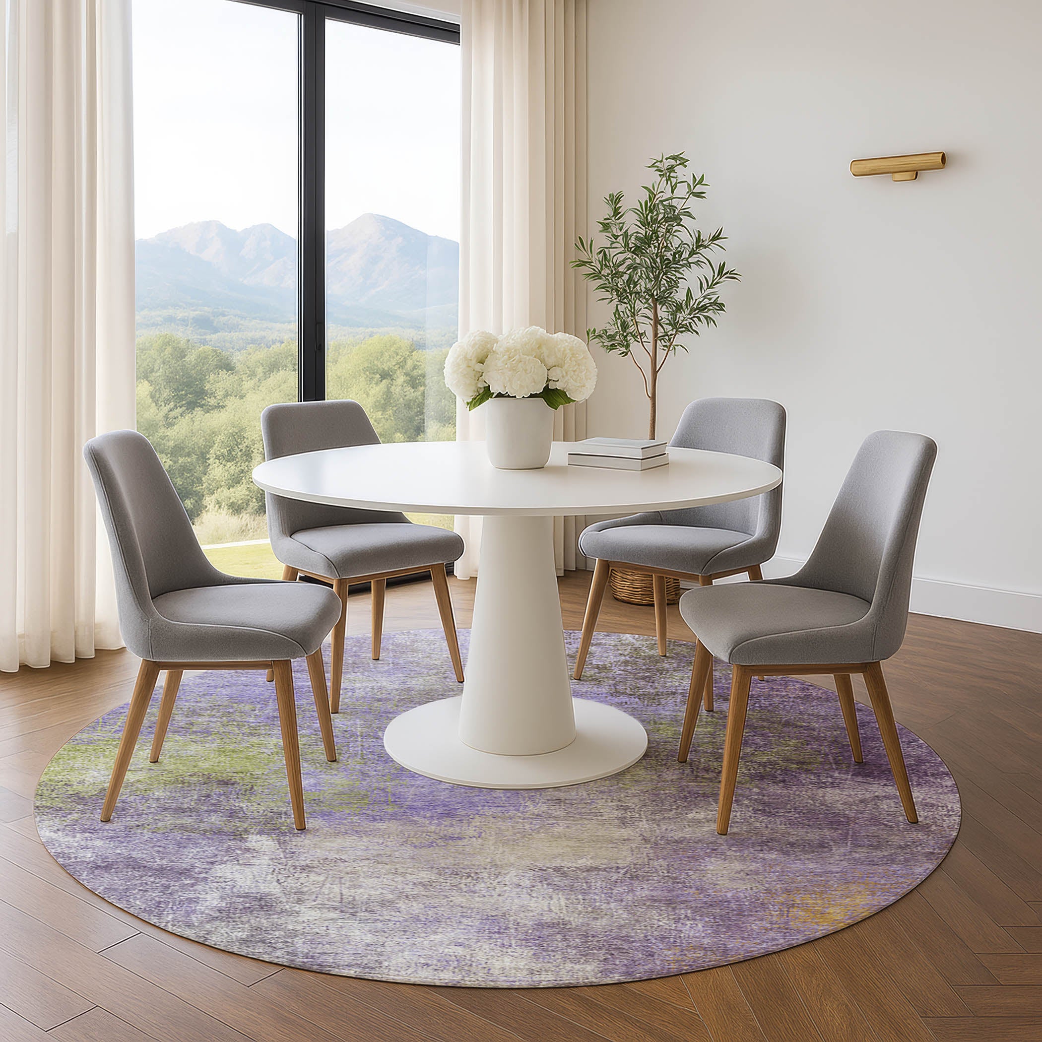 Bergen Machine Washable Transitional Purple Rug 8' x 8' #shape_Round