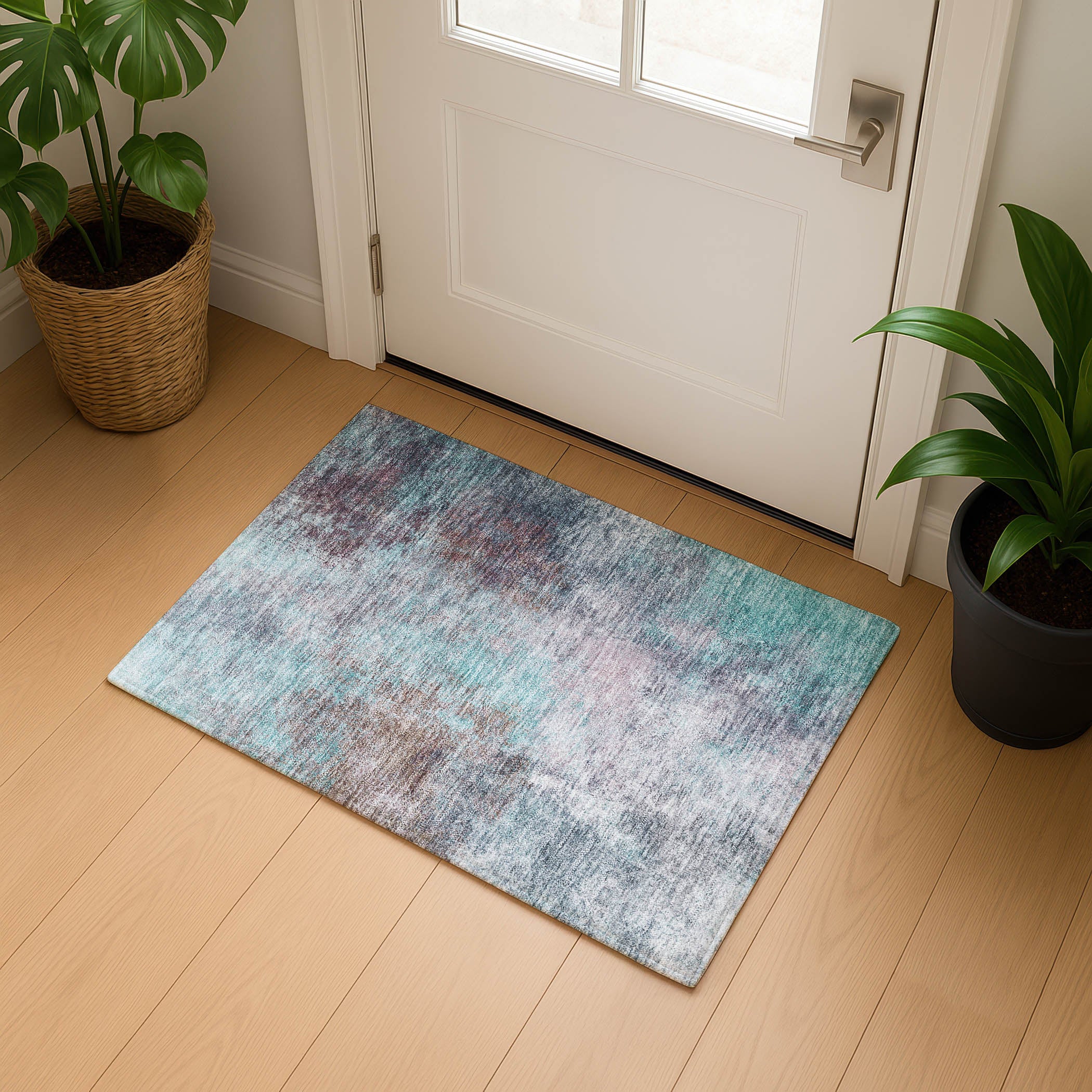 Bergen Machine Washable Transitional Teal Rug 1'8" x 2'6" #shape_Rectangle