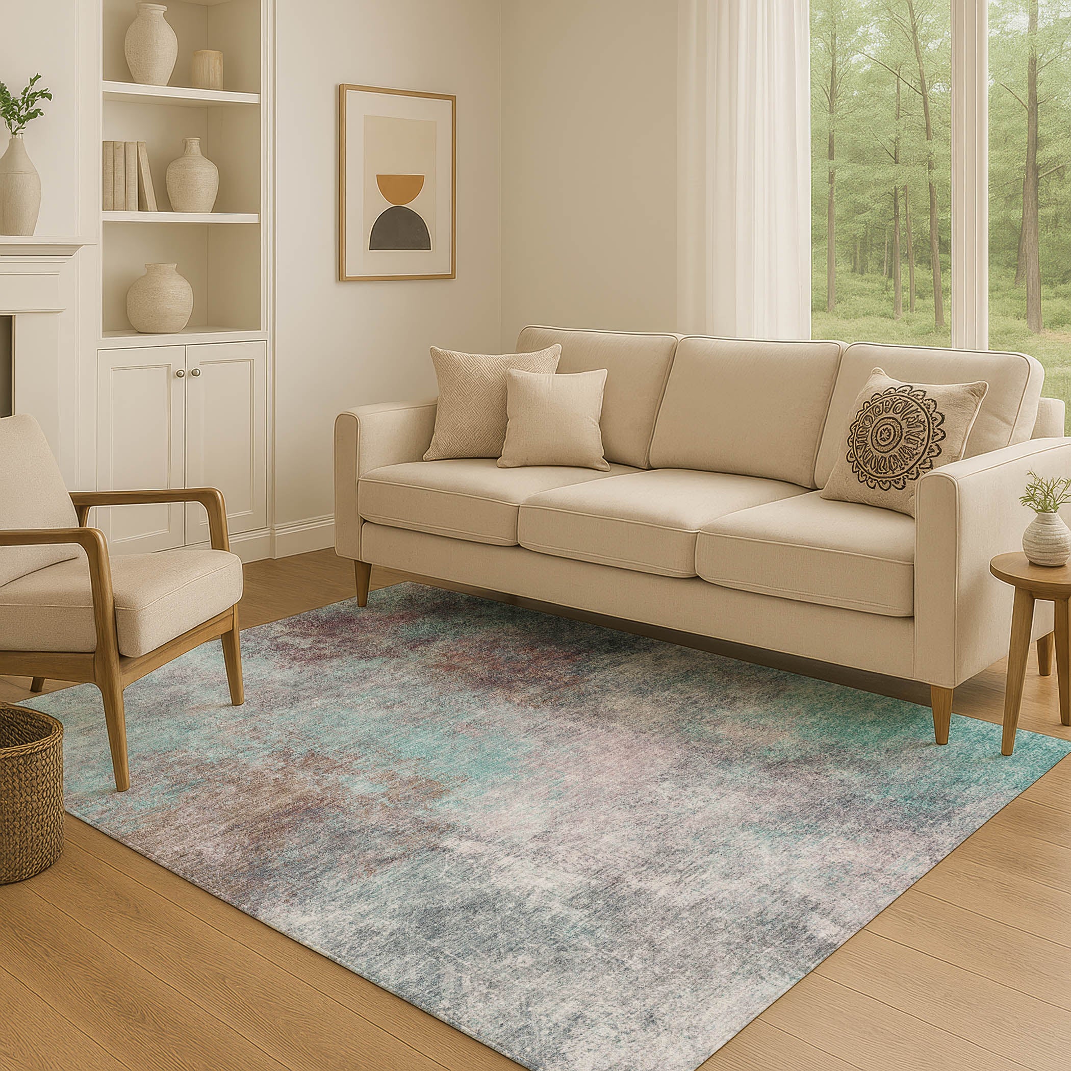 Bergen Machine Washable Transitional Teal Rug 2'6" x 3'10" #shape_Rectangle